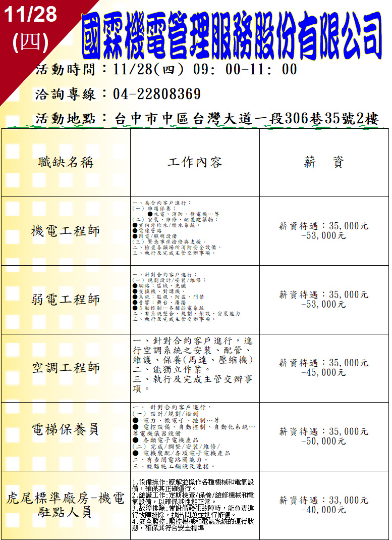 [單一徵才]國霖機電管理服務股份有限公司