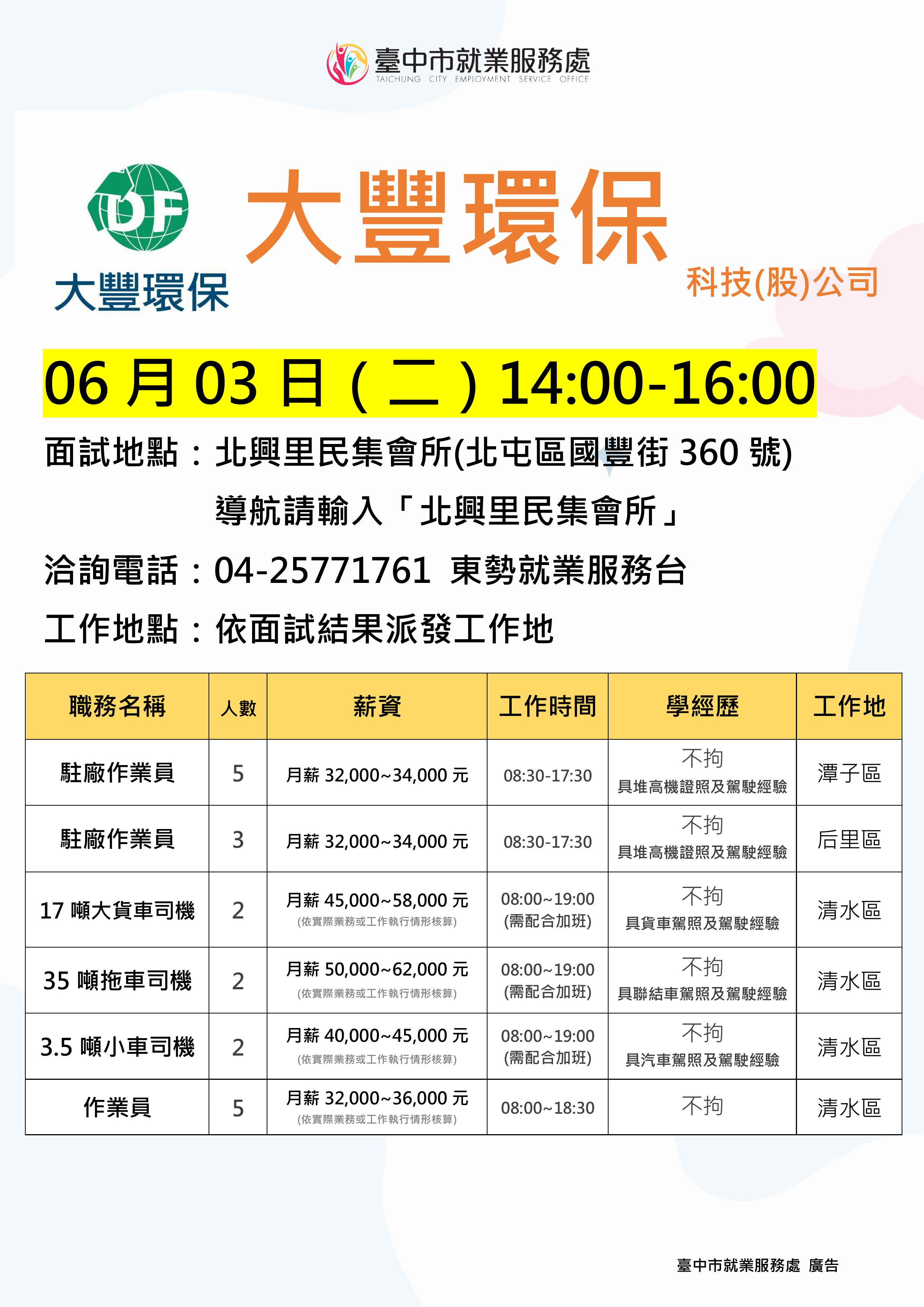 【單一徵才】大豐環保科技股份有限公司
