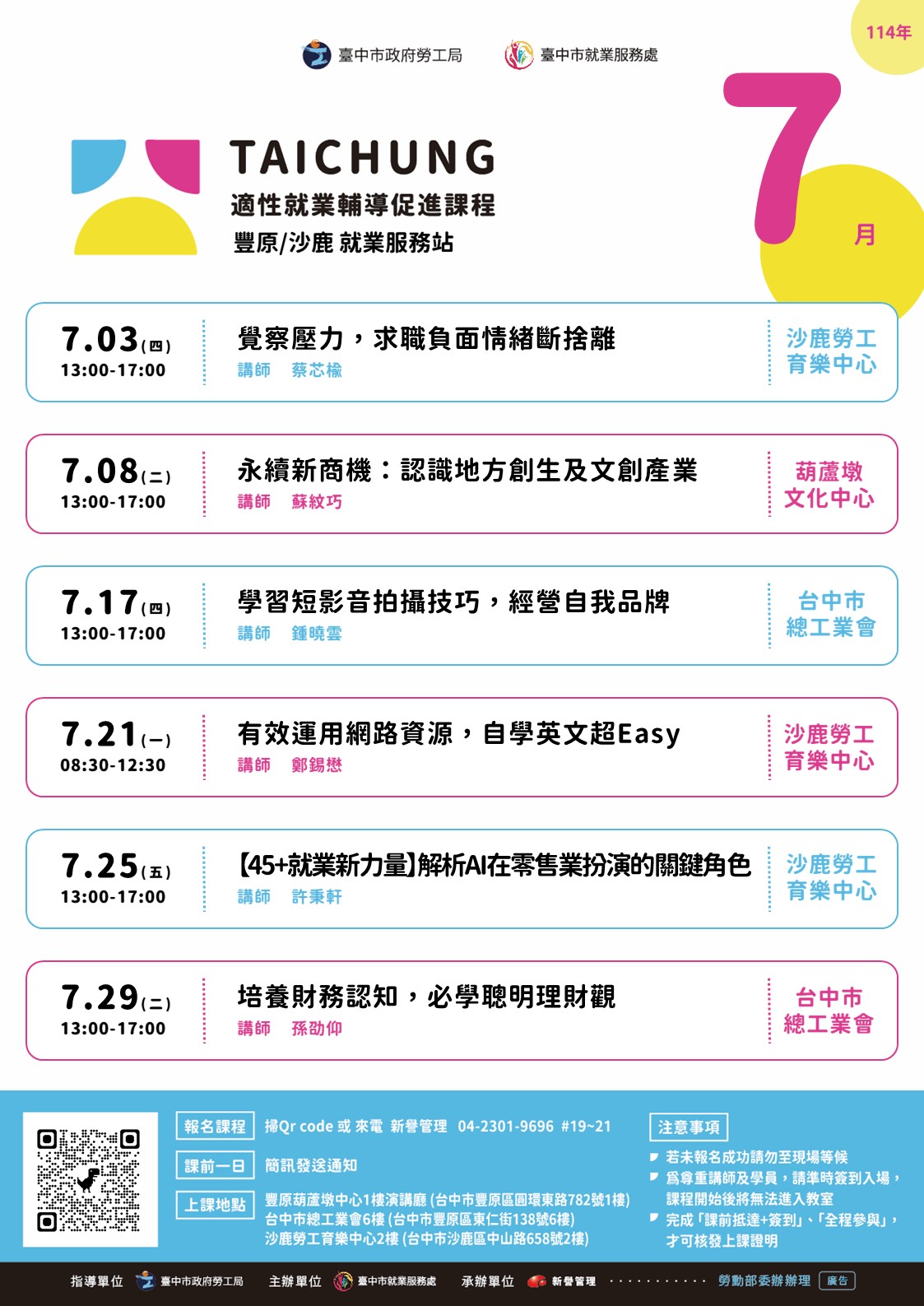 適性就業輔導促進就業計畫-沙鹿站-07/25(下午場)