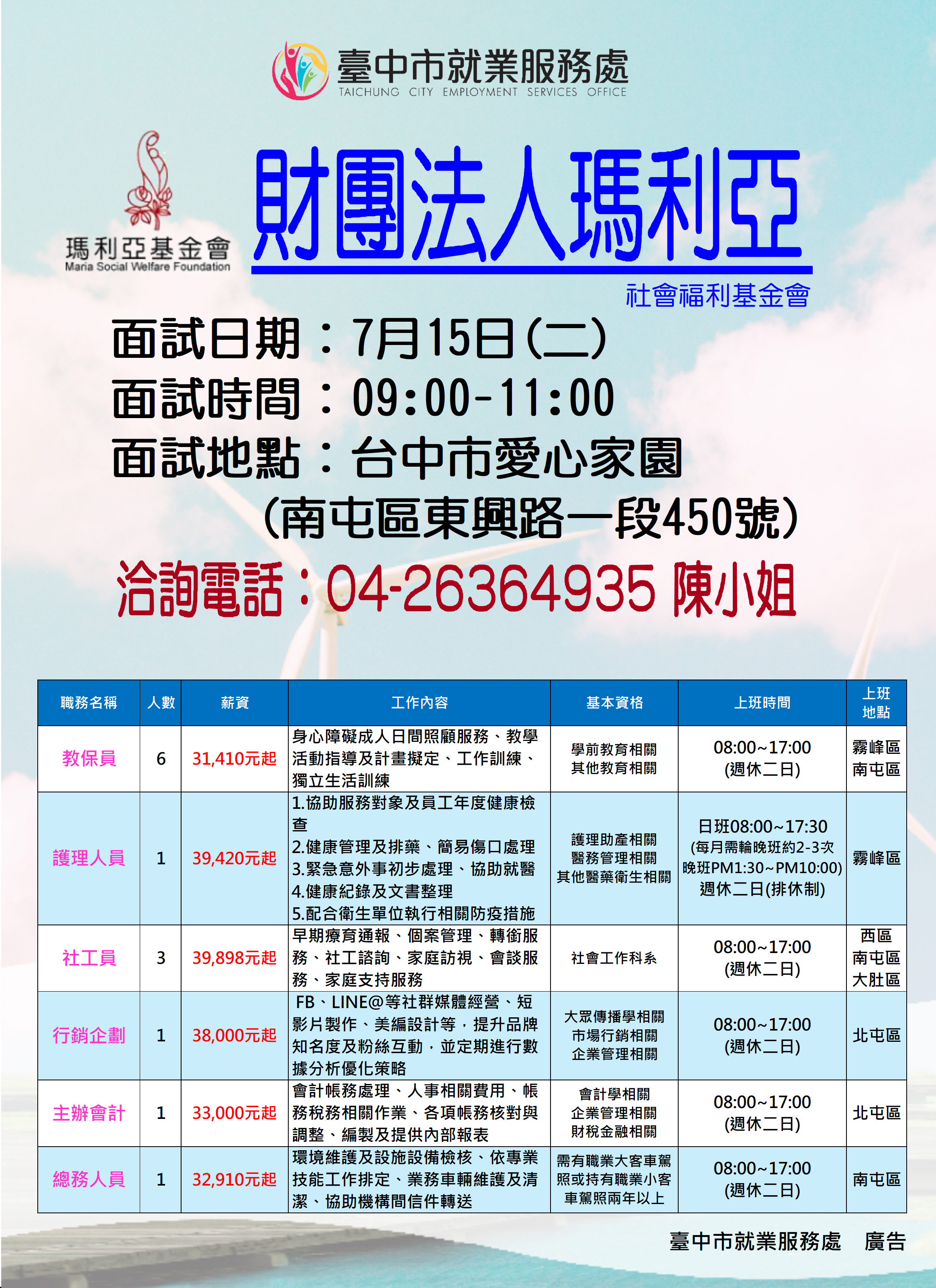 [單一徵才]財團法人瑪利亞社會福利基金會