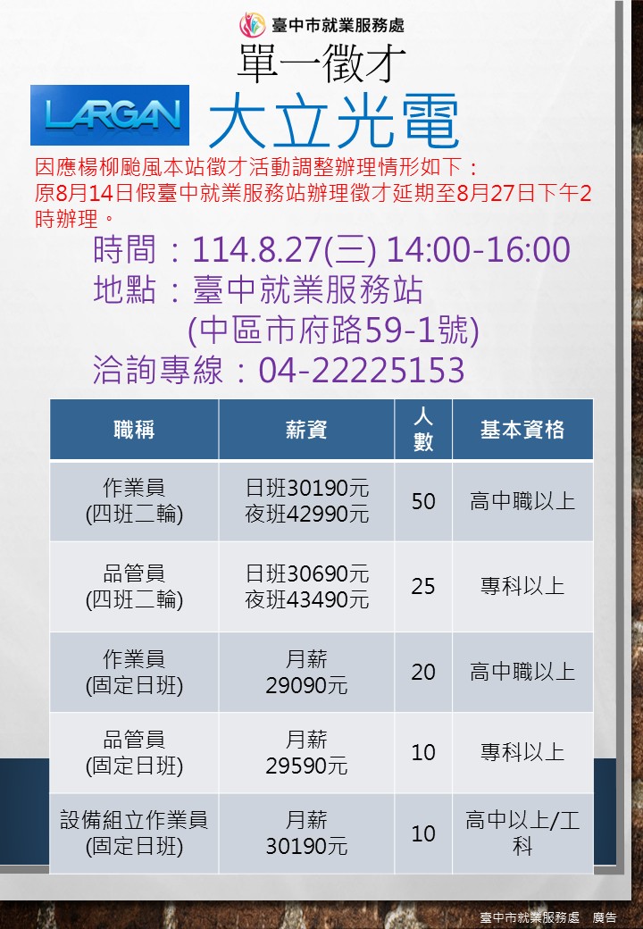 [單一徵才]大立光電股份有限公司