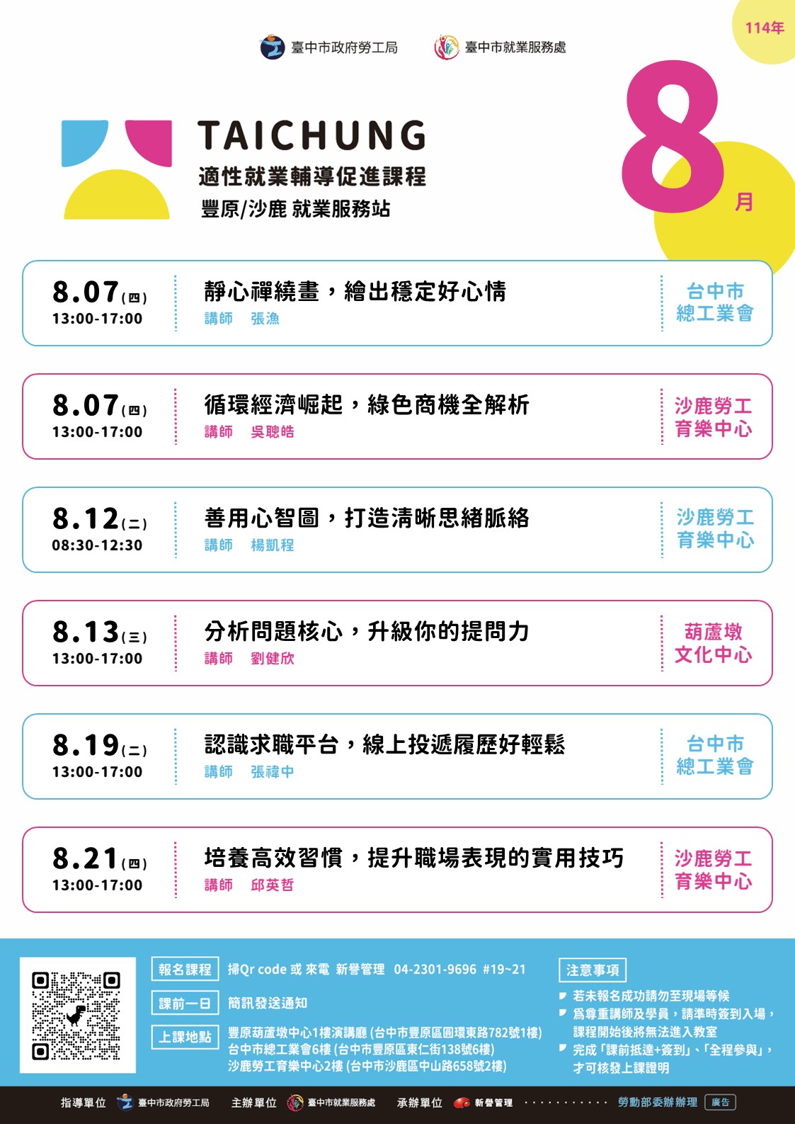 適性就業輔導促進就業計畫-沙鹿站-08/21(下午場)
