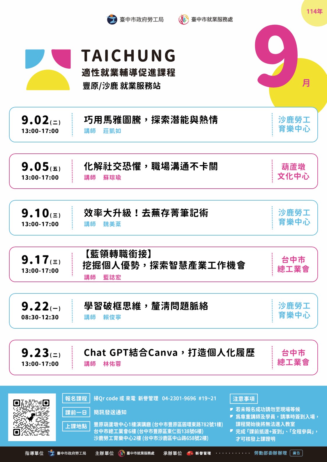 適性就業輔導促進就業計畫-沙鹿站-09/22(上午場)