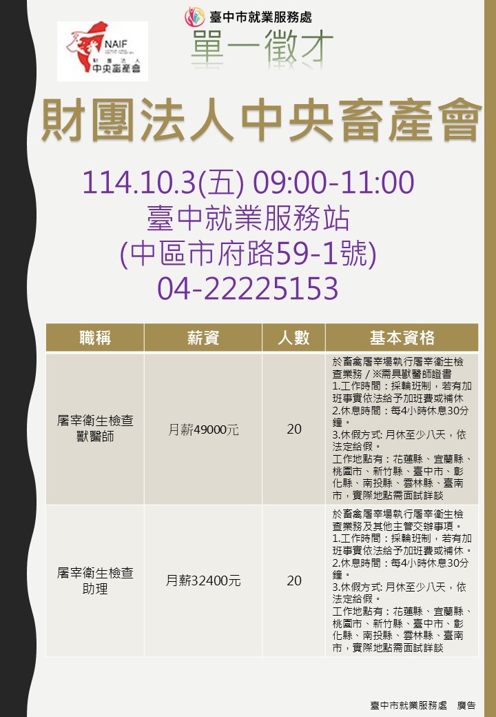 [單一 徵才]財團法人中央畜產會