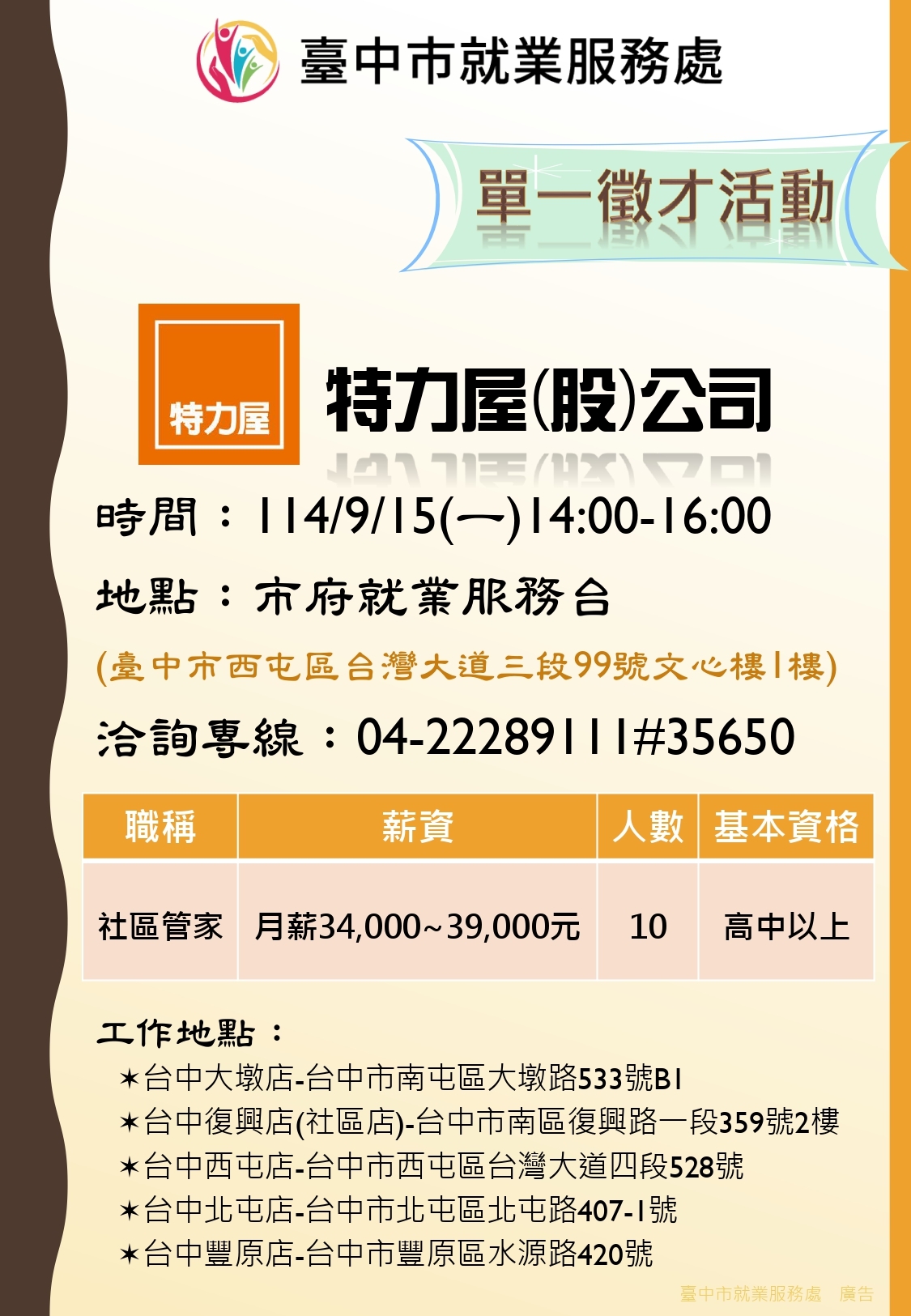 [單一徵才]特力屋股份有限公司台中大墩分公司