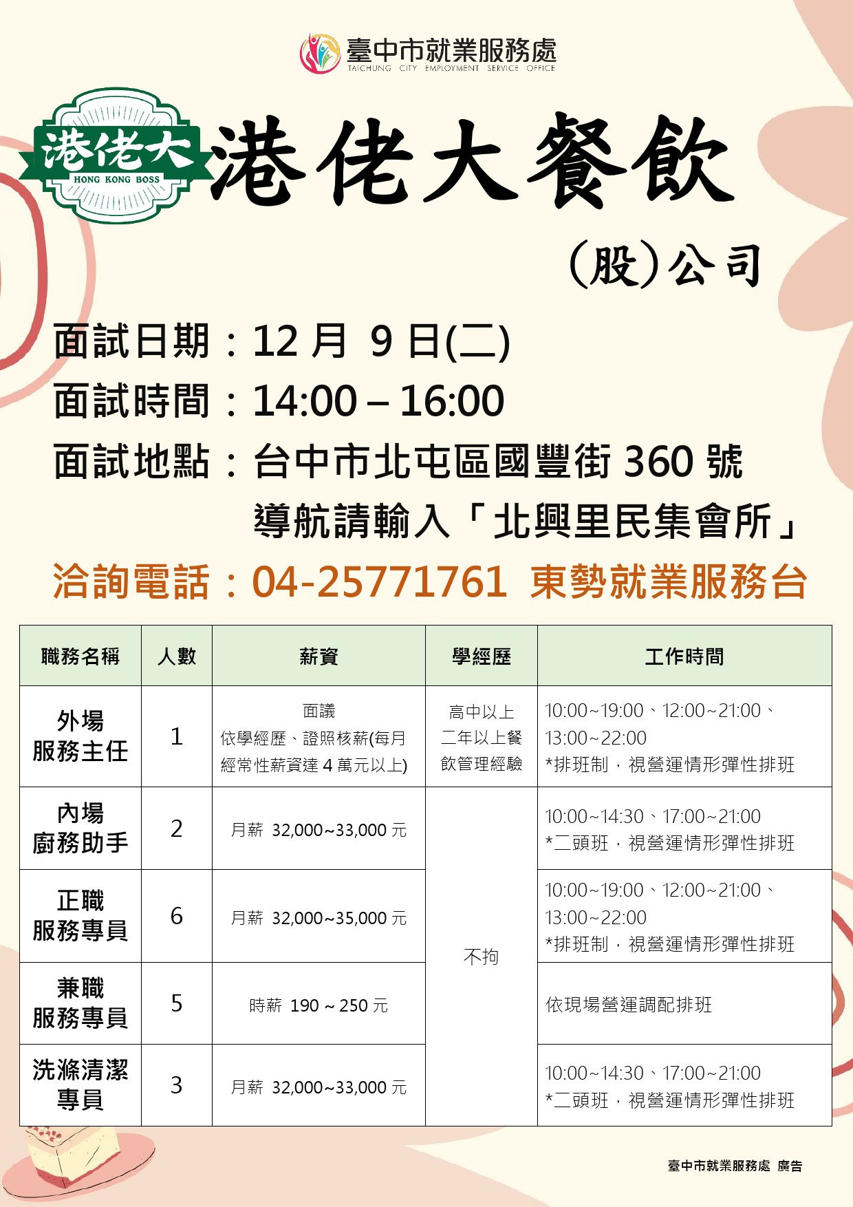 【單一徵才】港佬大餐飲股份有限公司