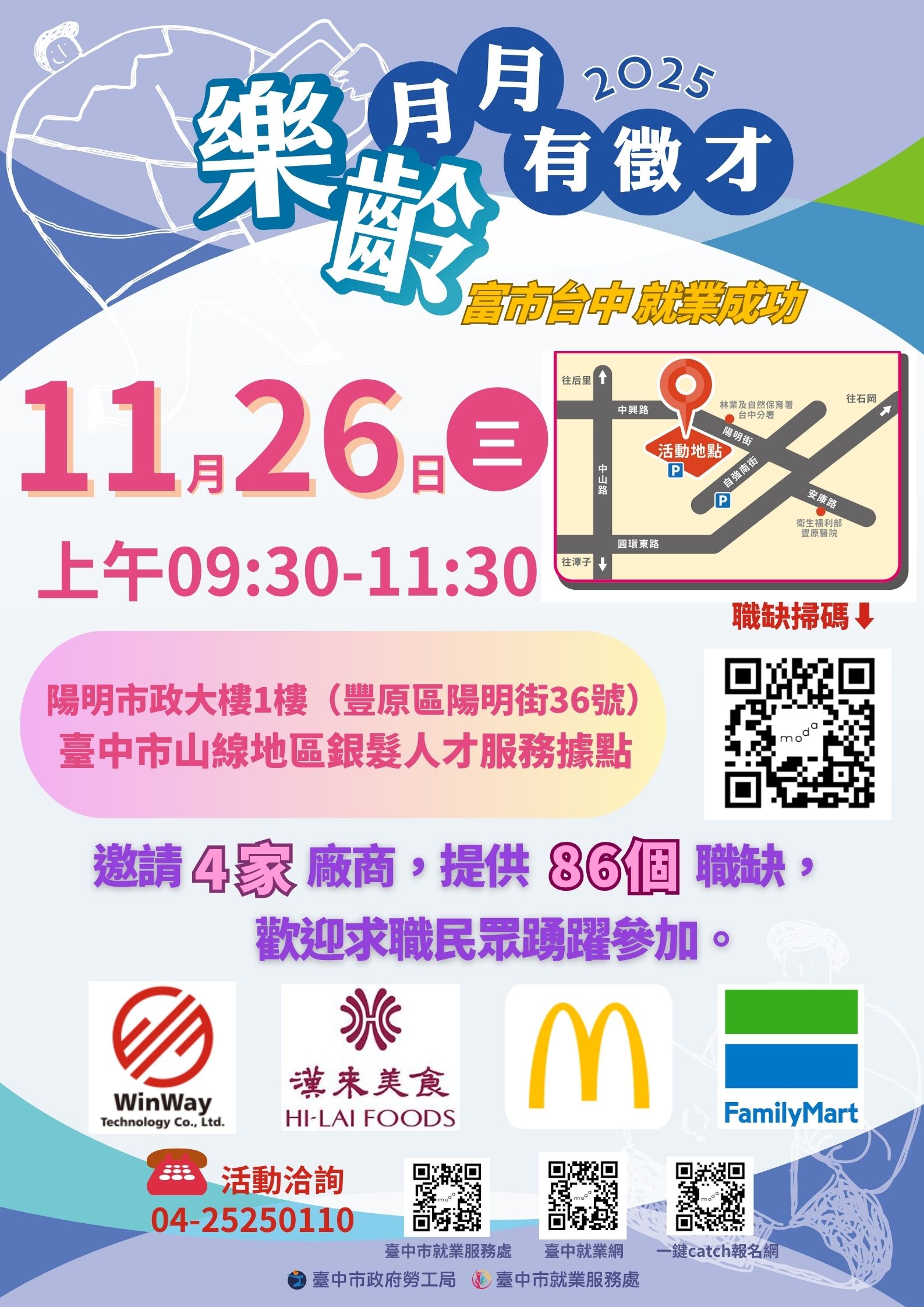 【聯合徵才】臺中市政府  2025「富市台中 就業成功」樂齡就業月月有徵才