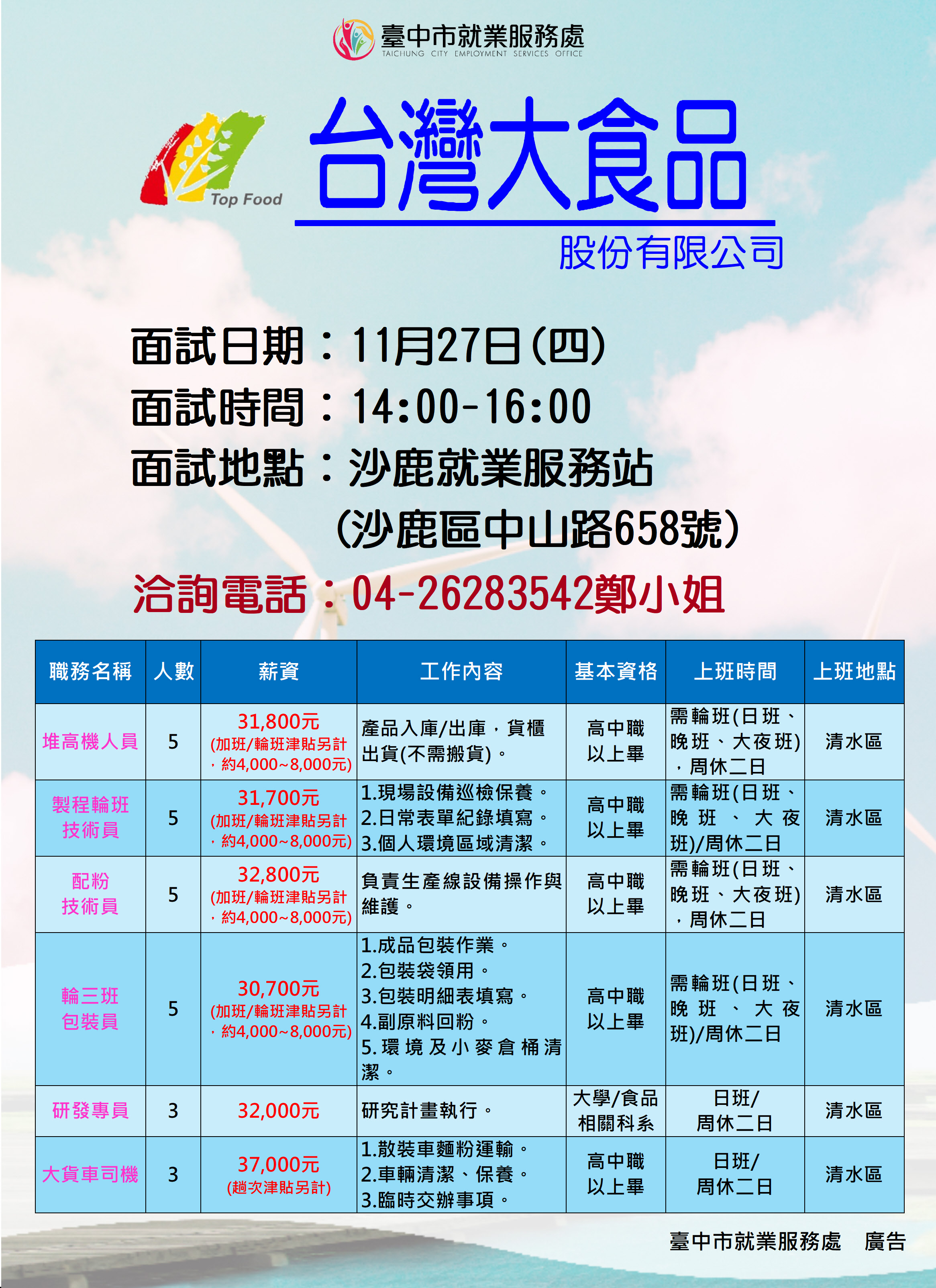 【單一徵才】台灣大食品股份有限公司