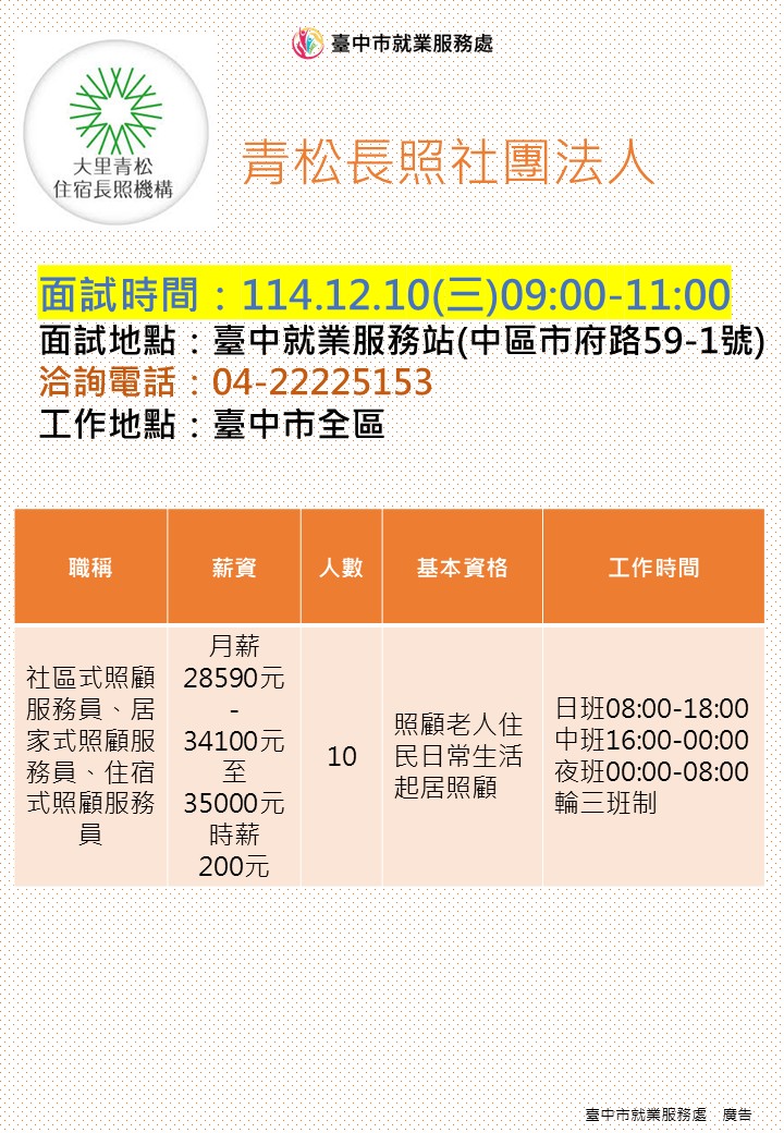 [單一徵才]青松長照社團法人