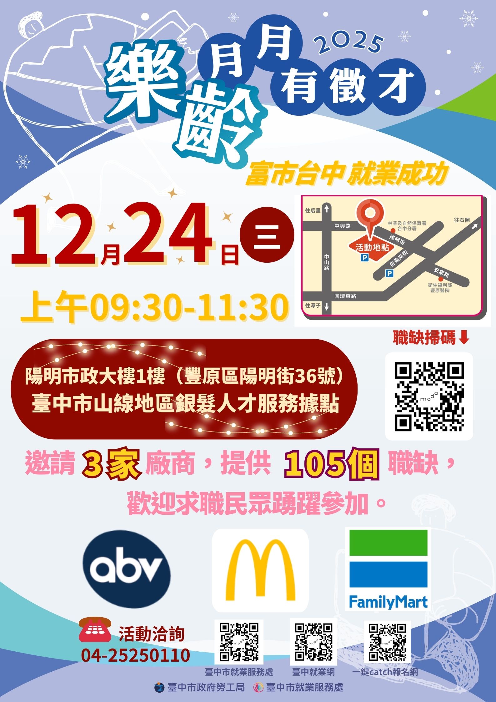 【聯合徵才】臺中市政府2025「富市台中 就業成功」樂齡就業月月有徵才