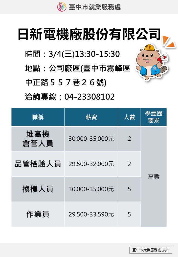 〔單一徵才〕日新電機廠股份有限公司