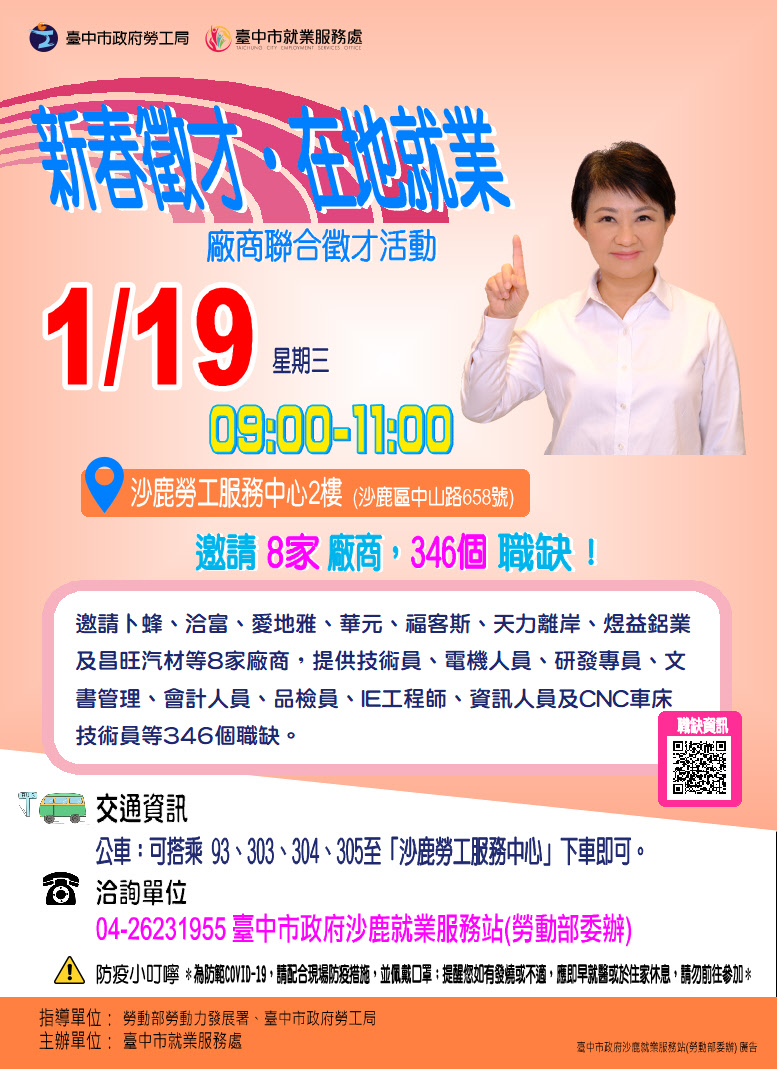 臺中市政府2022 「新春徵才．在地就業」 廠商聯合徵才活動 -上午場