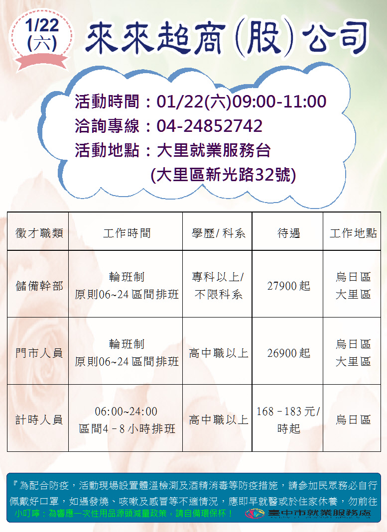 [單一徵才]來來超商股份有限公司