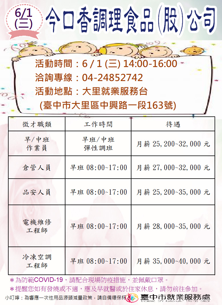 [單一徵才]今口香調理食品股份有限公司