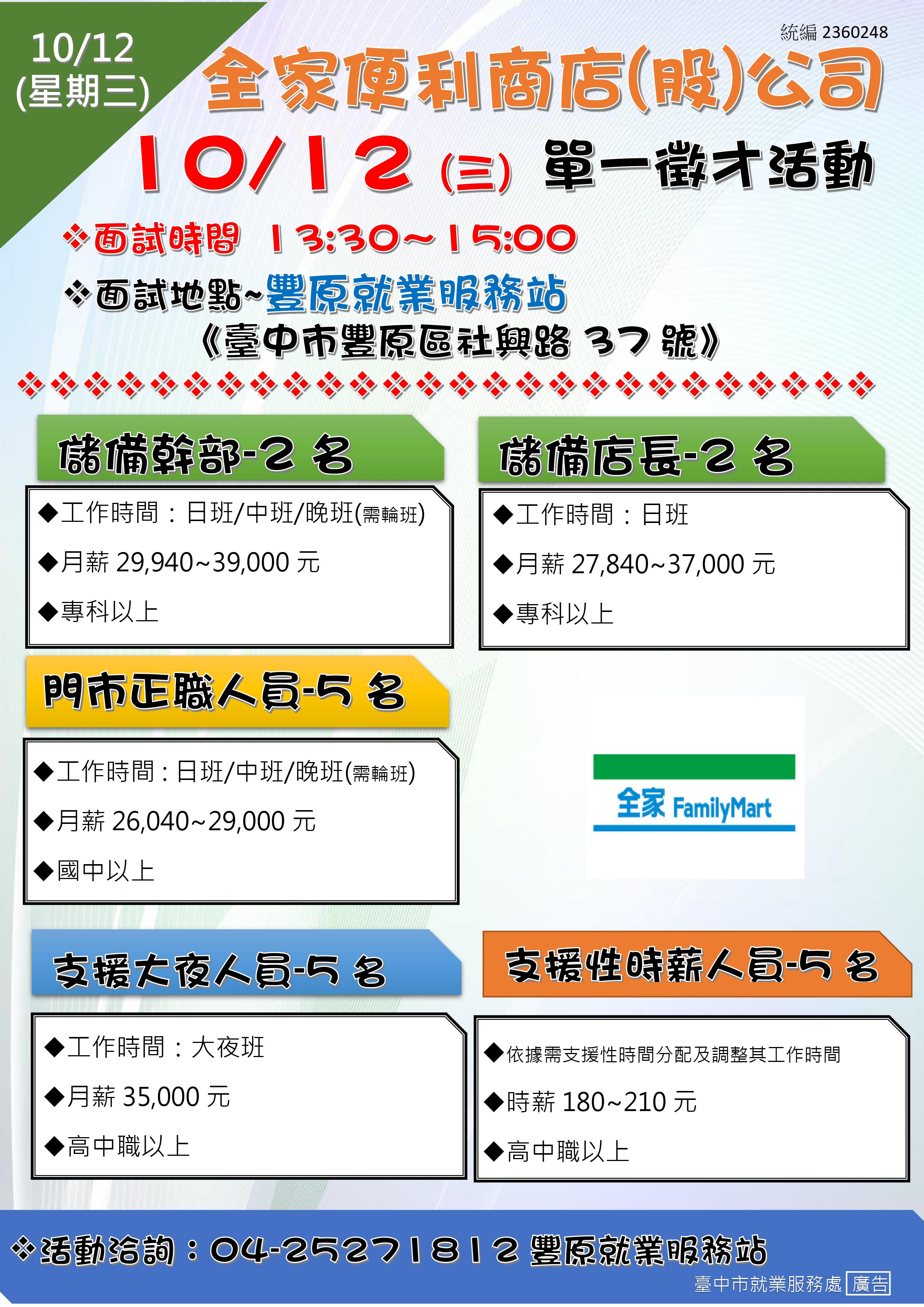 [單一徵才]全家便利商店(股)公司