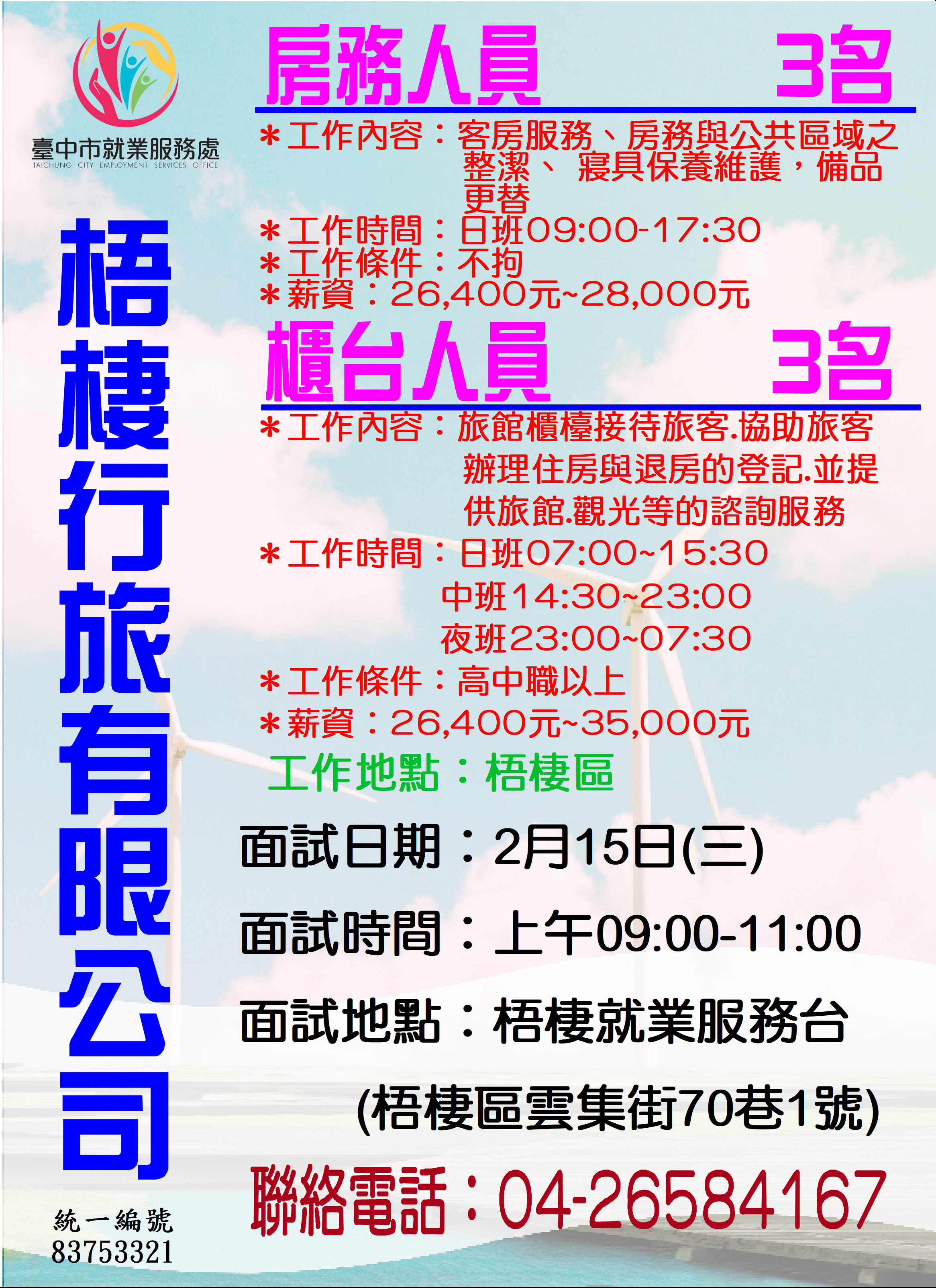 [單一徵才]梧棲行旅有限公司