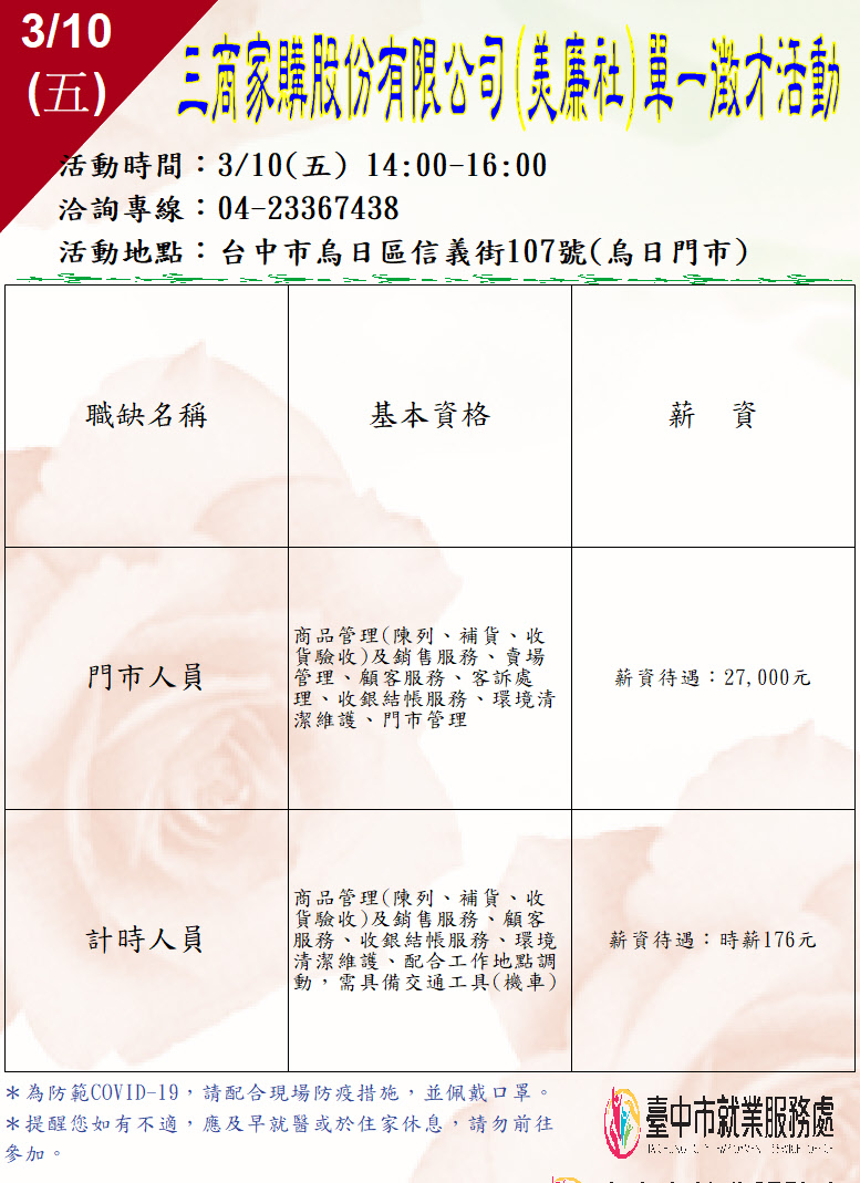 [單一徵才]三商家購股份有限公司-美廉社