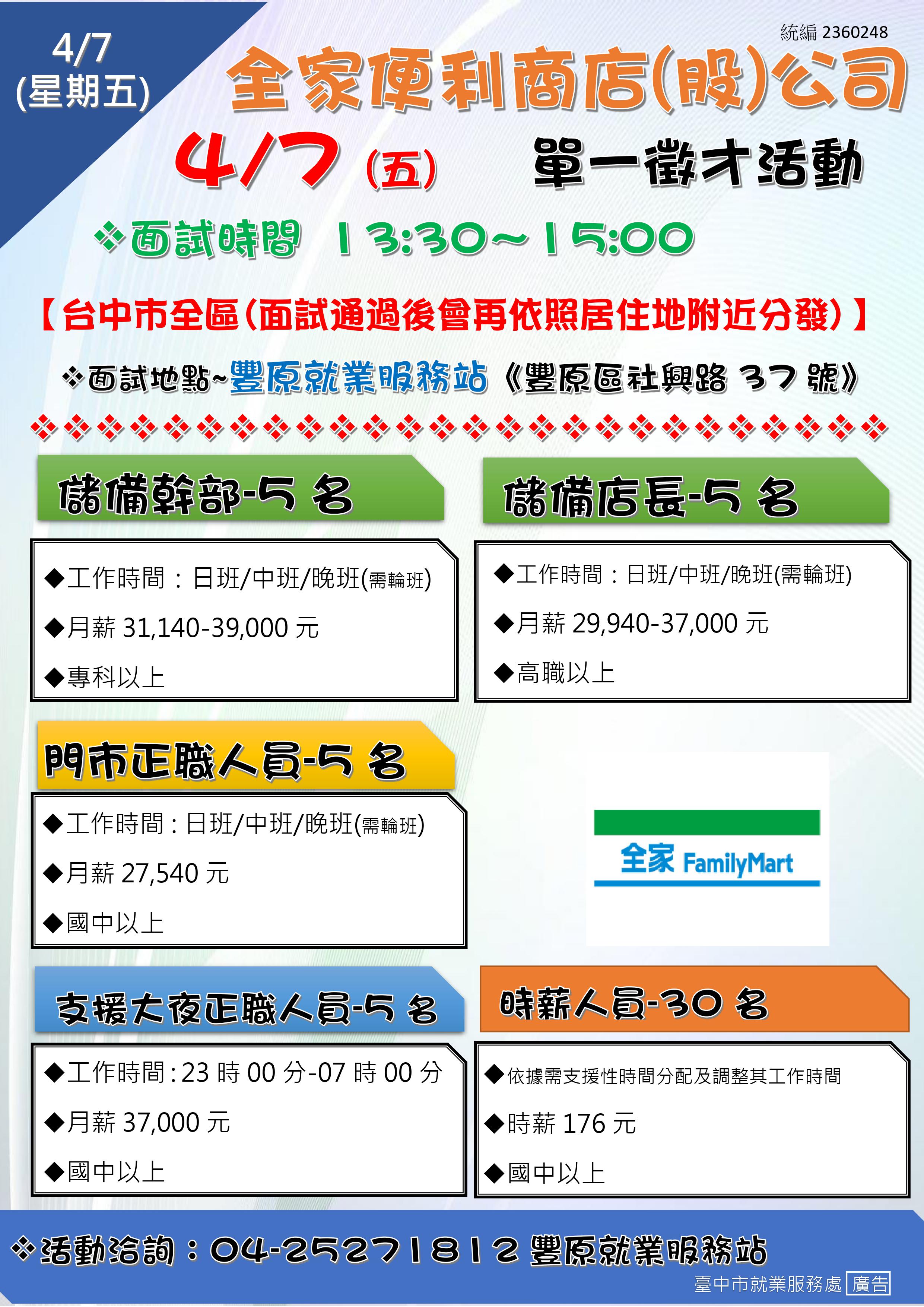[單一徵才]全家便利商店(股)公司