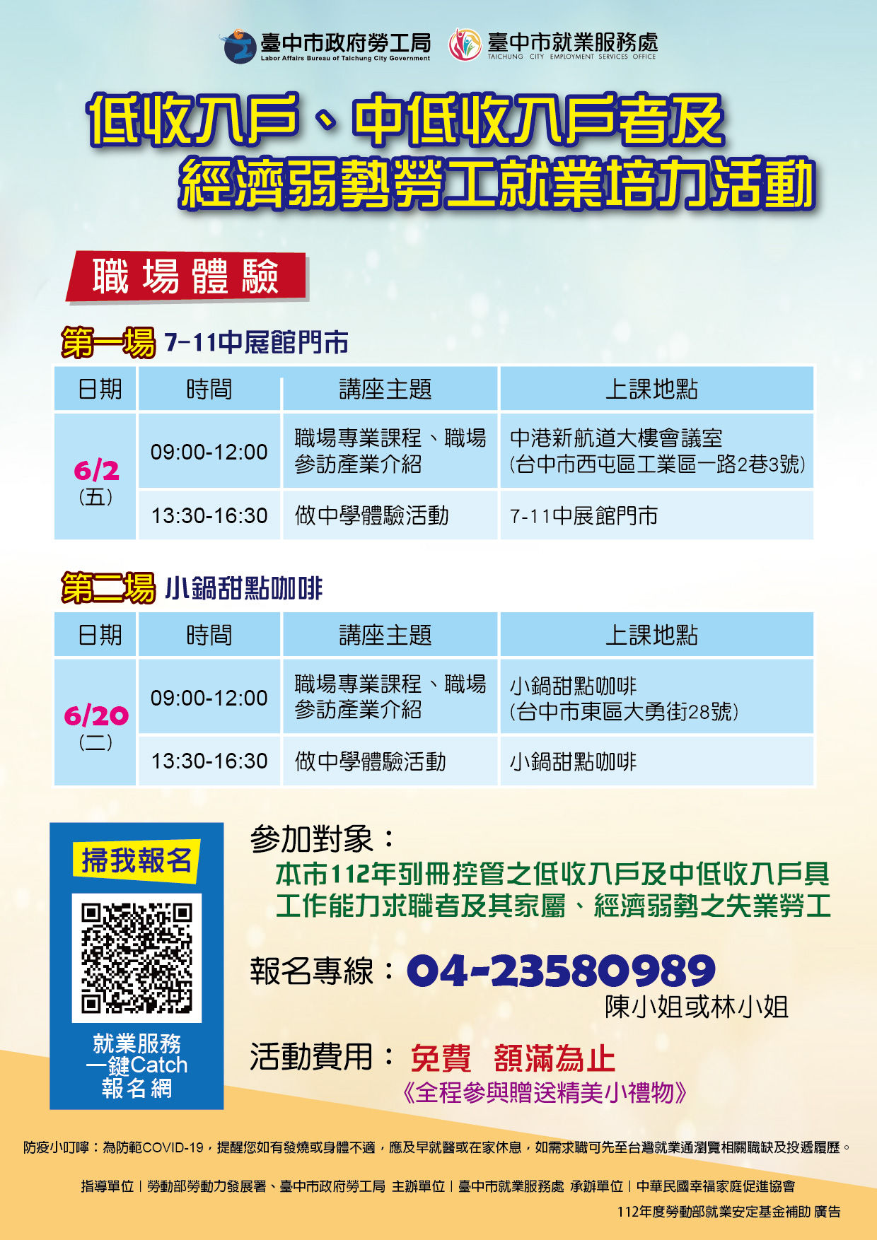 臺中市政府 112 年度低收入戶、中低收入戶具工作能力者及經濟弱勢之失業勞工職場參訪