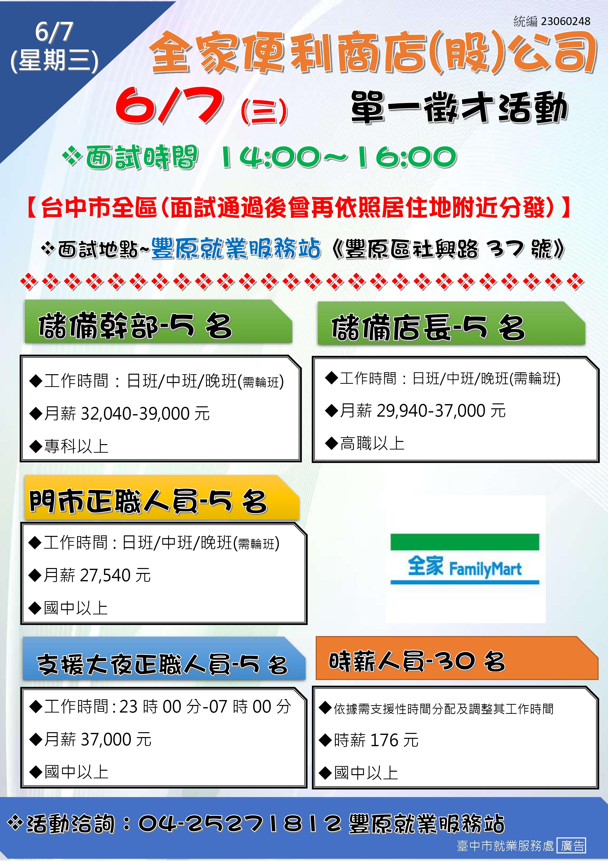[單一徵才]全家便利商店(股)公司
