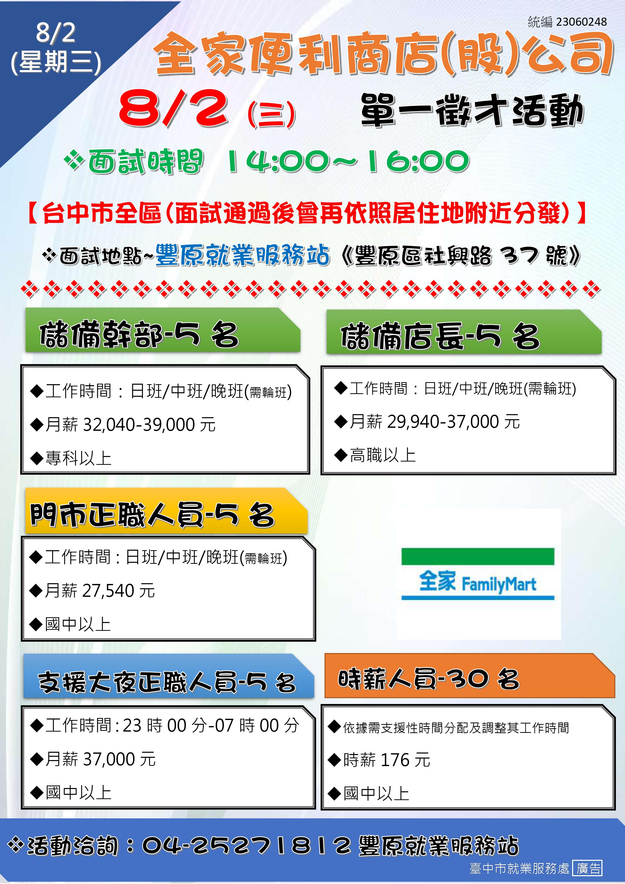 [單一徵才]全家便利商店(股)公司