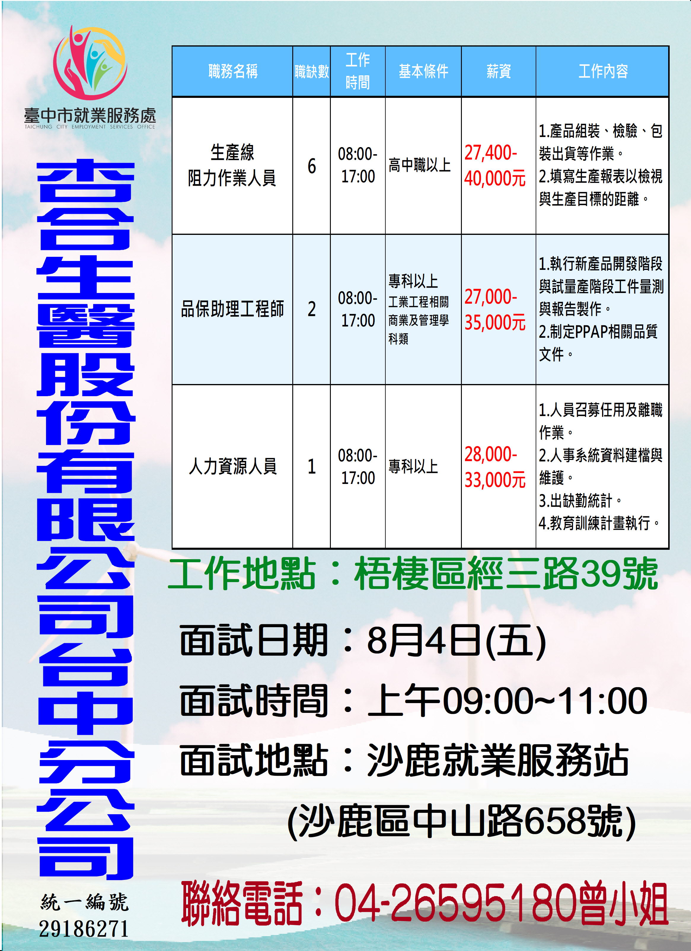 [單一徵才]杏合生醫股份有限公司台中分公司