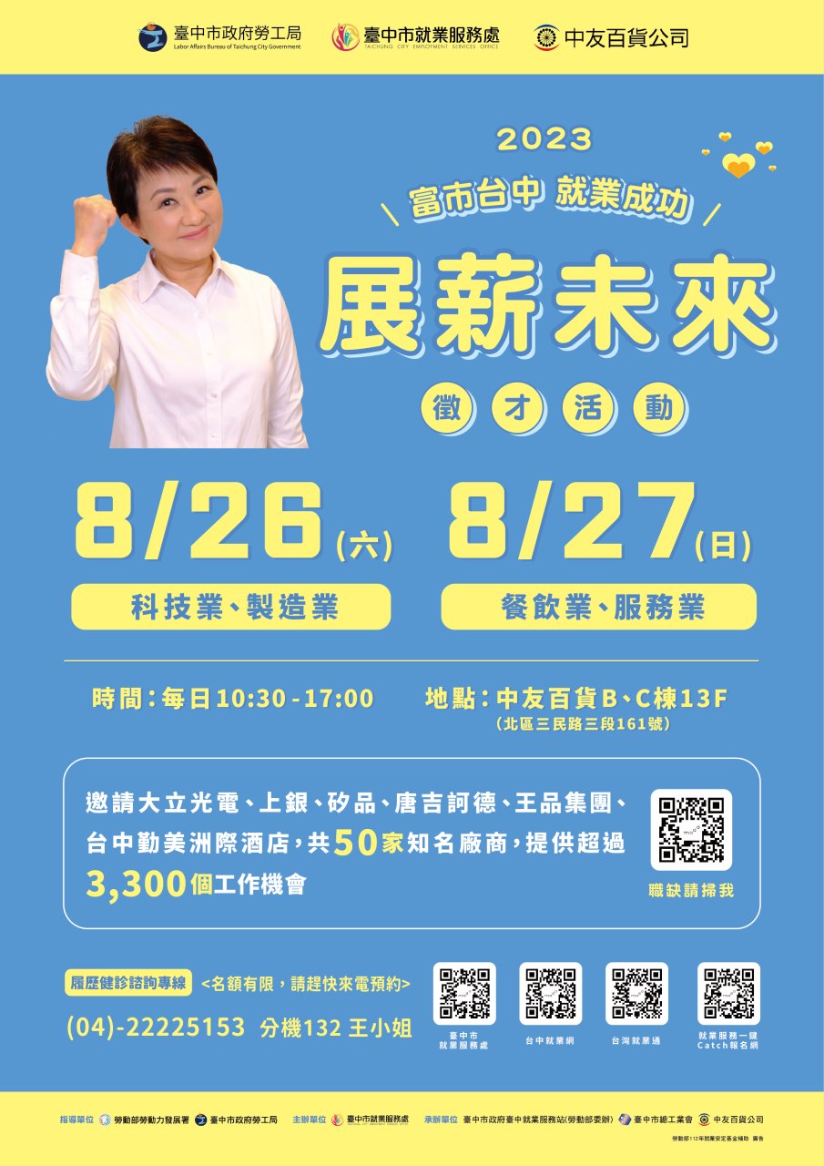[聯合徵才]臺中市政府2023「富市台中 就業成功」展薪未來徵才活動
