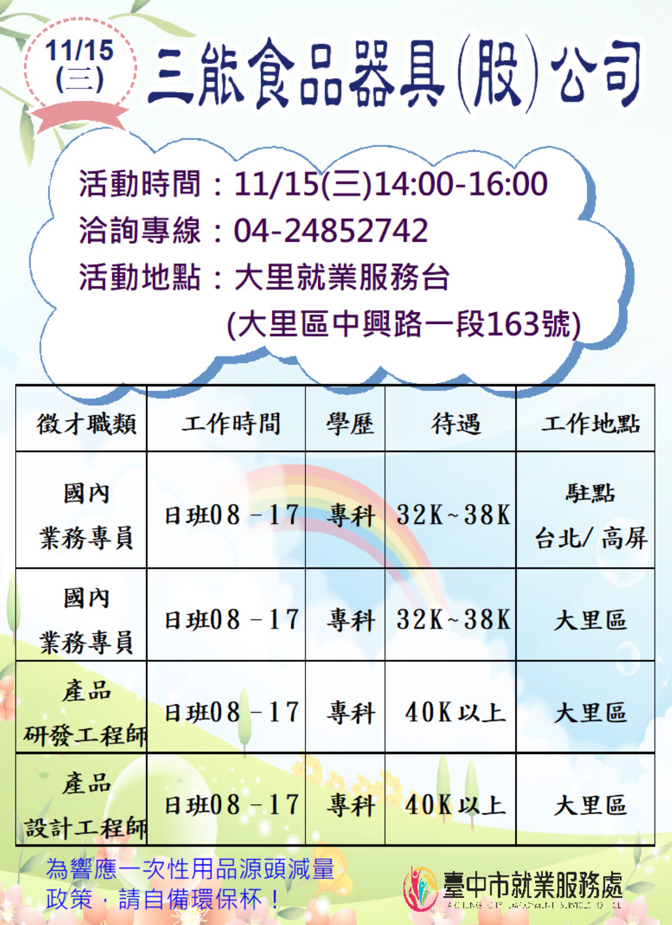 [單一徵才]三能食品器具股份有限公司