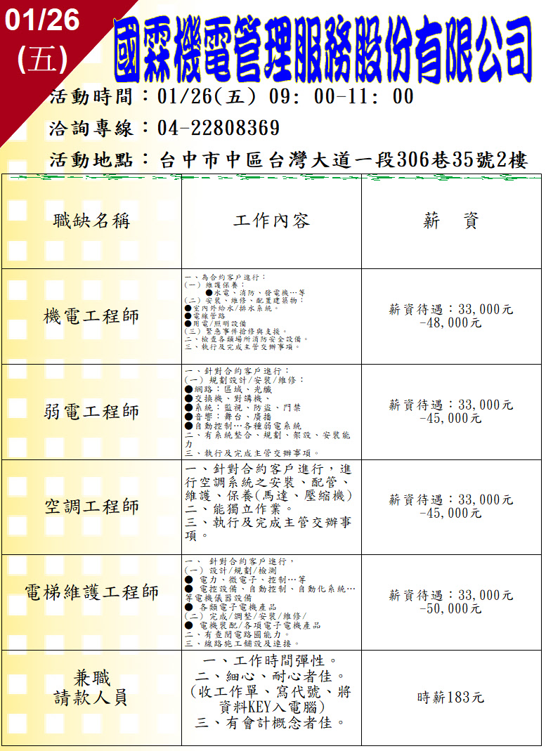[單一徵才]國霖機電管理服務股份有限公司