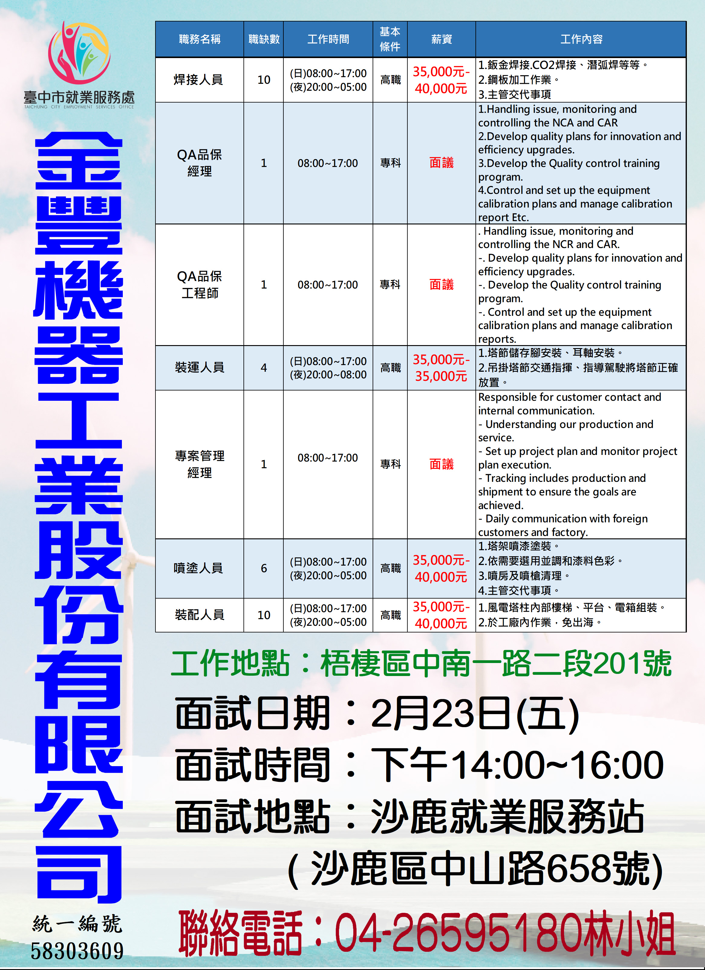 [單一徵才]金豐機器工業股份有限公司
