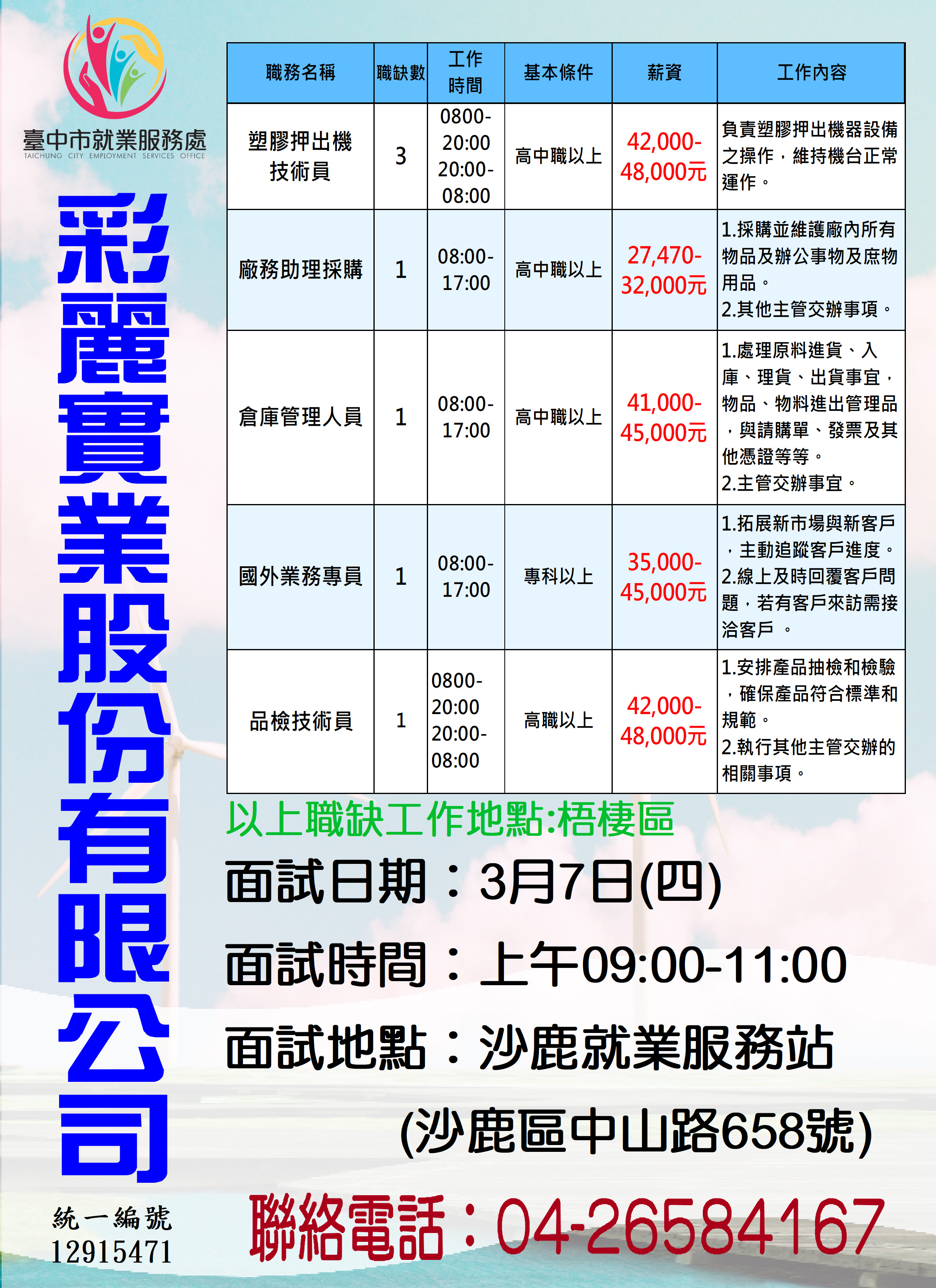 [單一徵才]彩麗實業股份有限公司