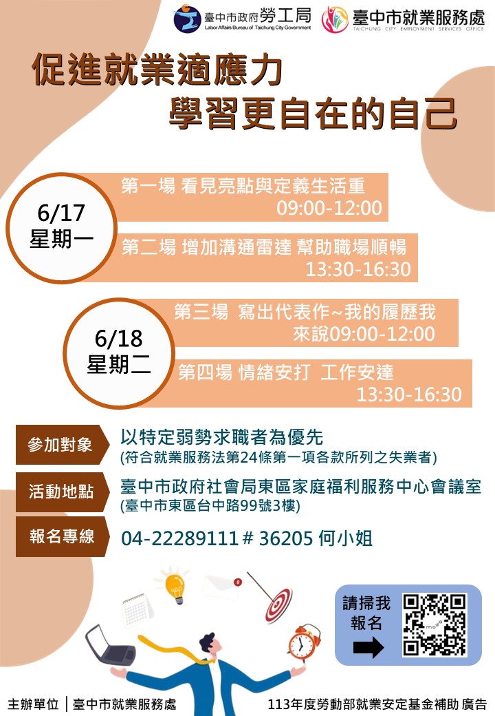 強化社會安全網就業培力計畫就業團體~~促進就業適應力，學習更自在的自己