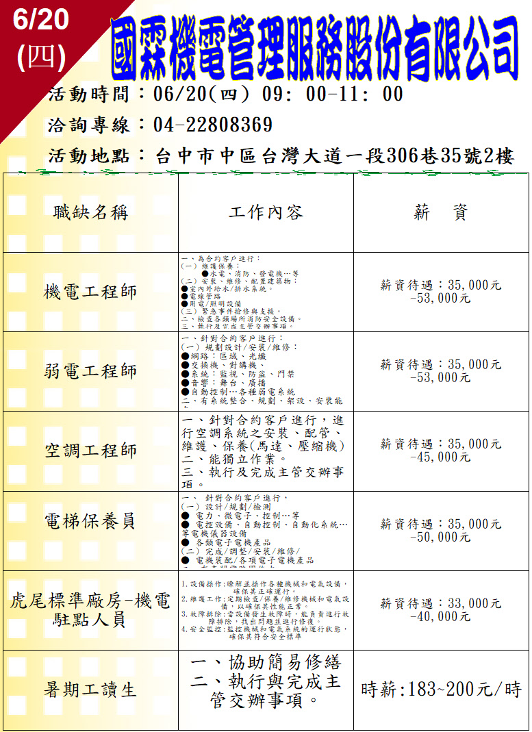 [單一徵才]國霖機電管理服務股份有限公司