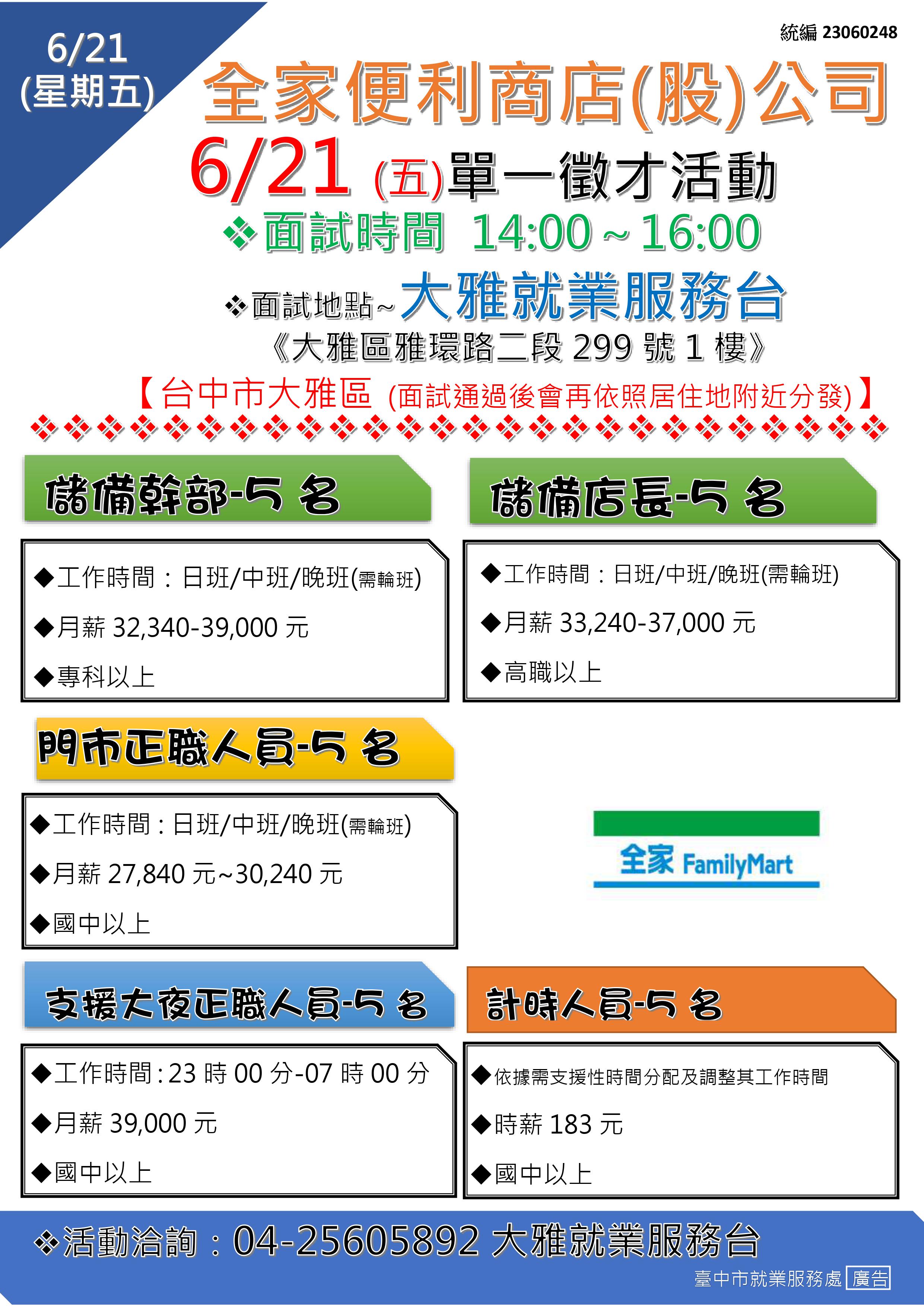 [單一徵才]全家便利商店(股)公司