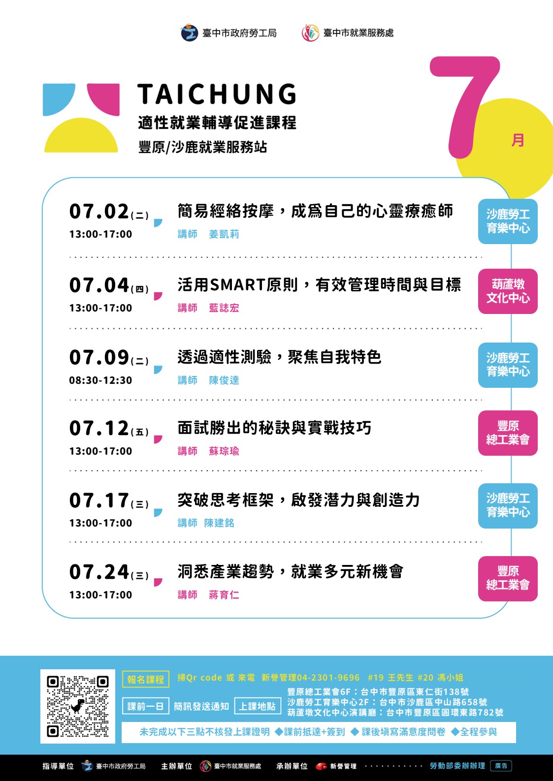 適性就業輔導促進就業計畫-沙鹿站-7/17(下午場)