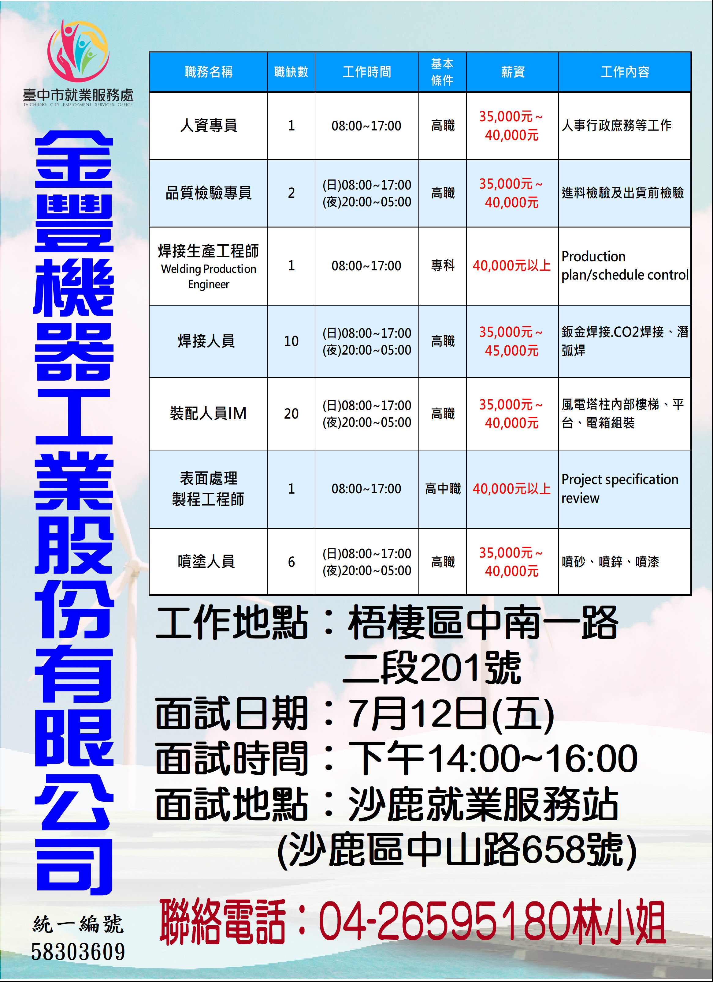 [單一徵才]金豐機器工業股份有限公司
