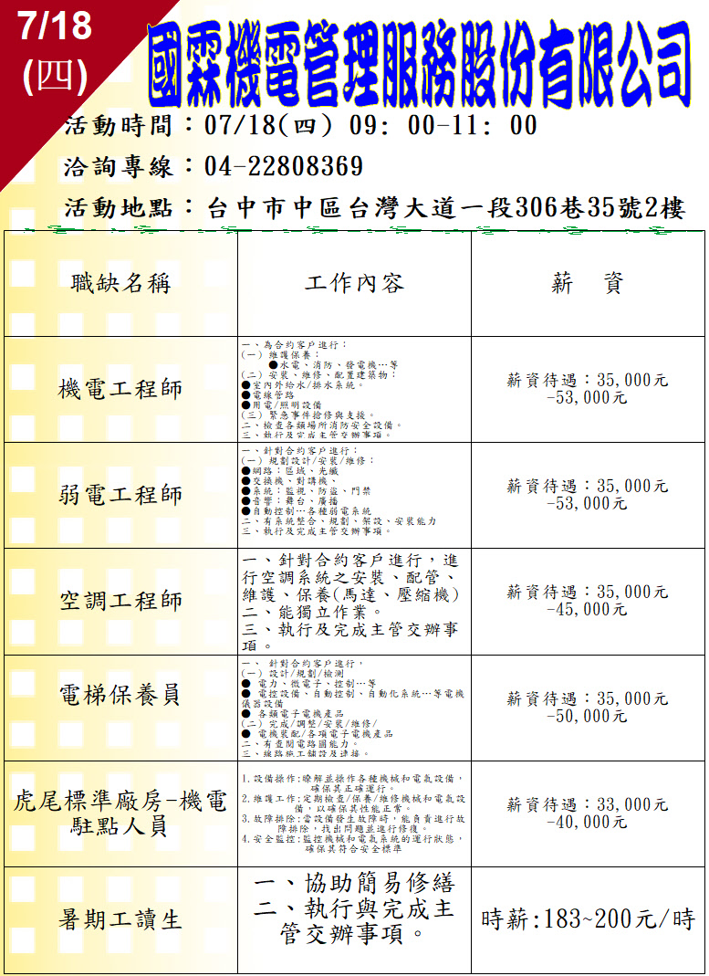 [單一徵才]國霖機電管理服務股份有限公司
