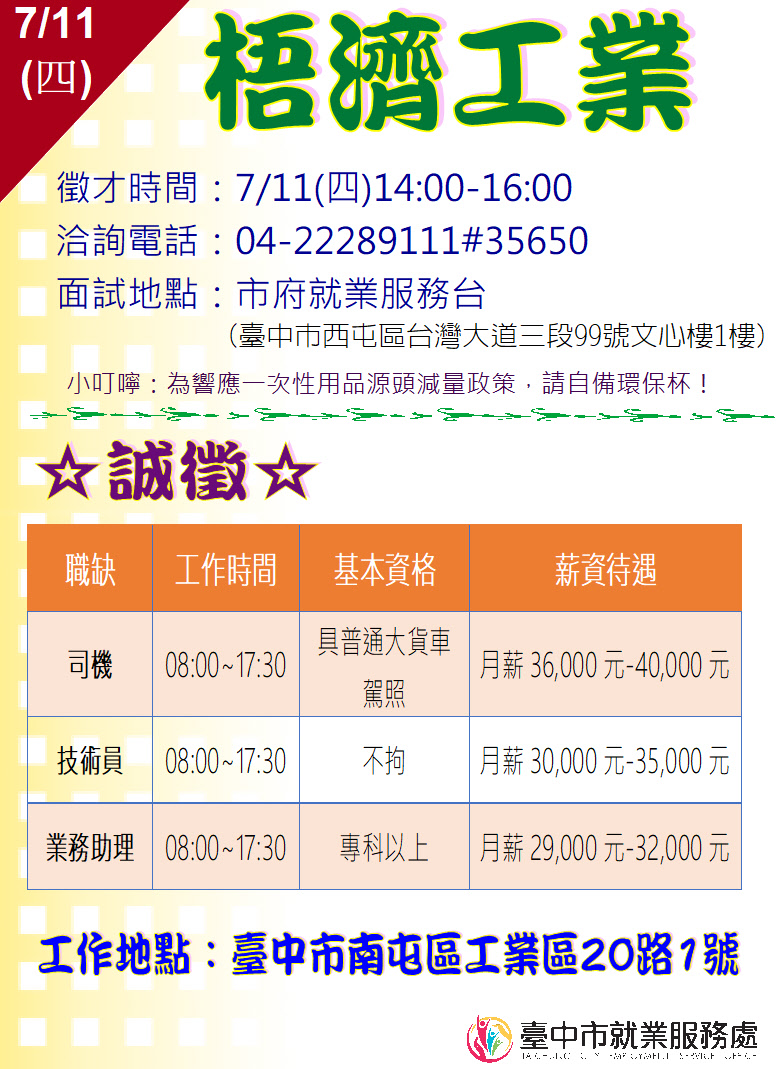 [單一徵才]梧濟工業股份有限公司