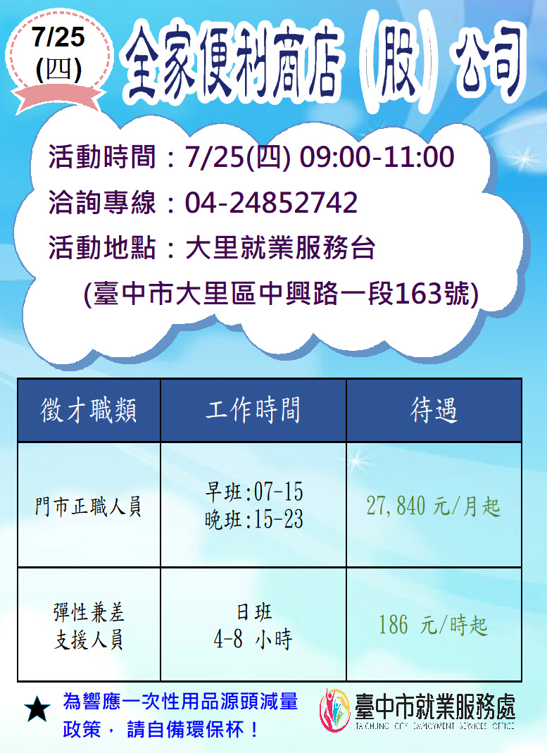 [單一徵才]全家便利商店股份有限公司