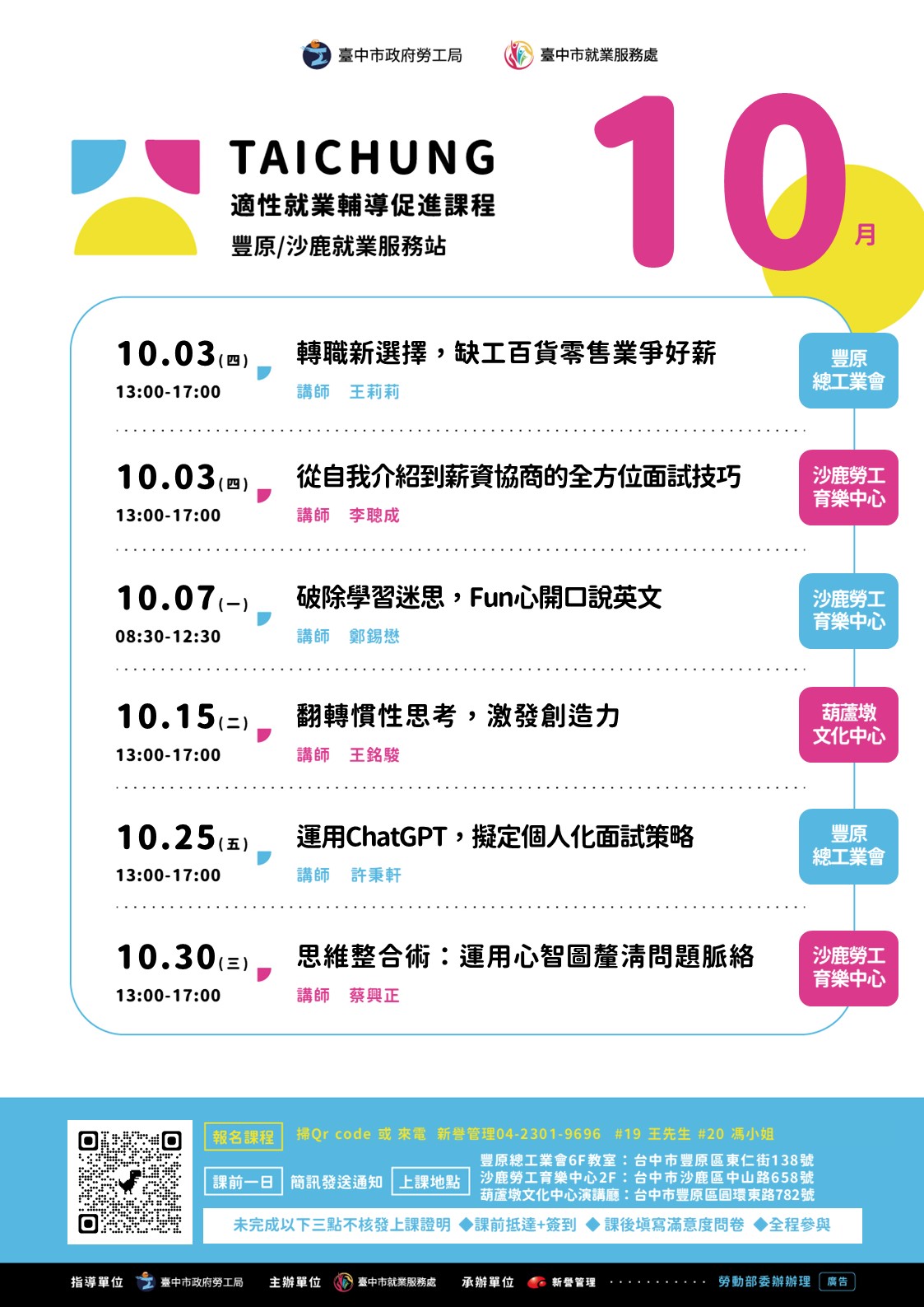 適性就業輔導促進就業計畫-沙鹿站-10/03(下午場)