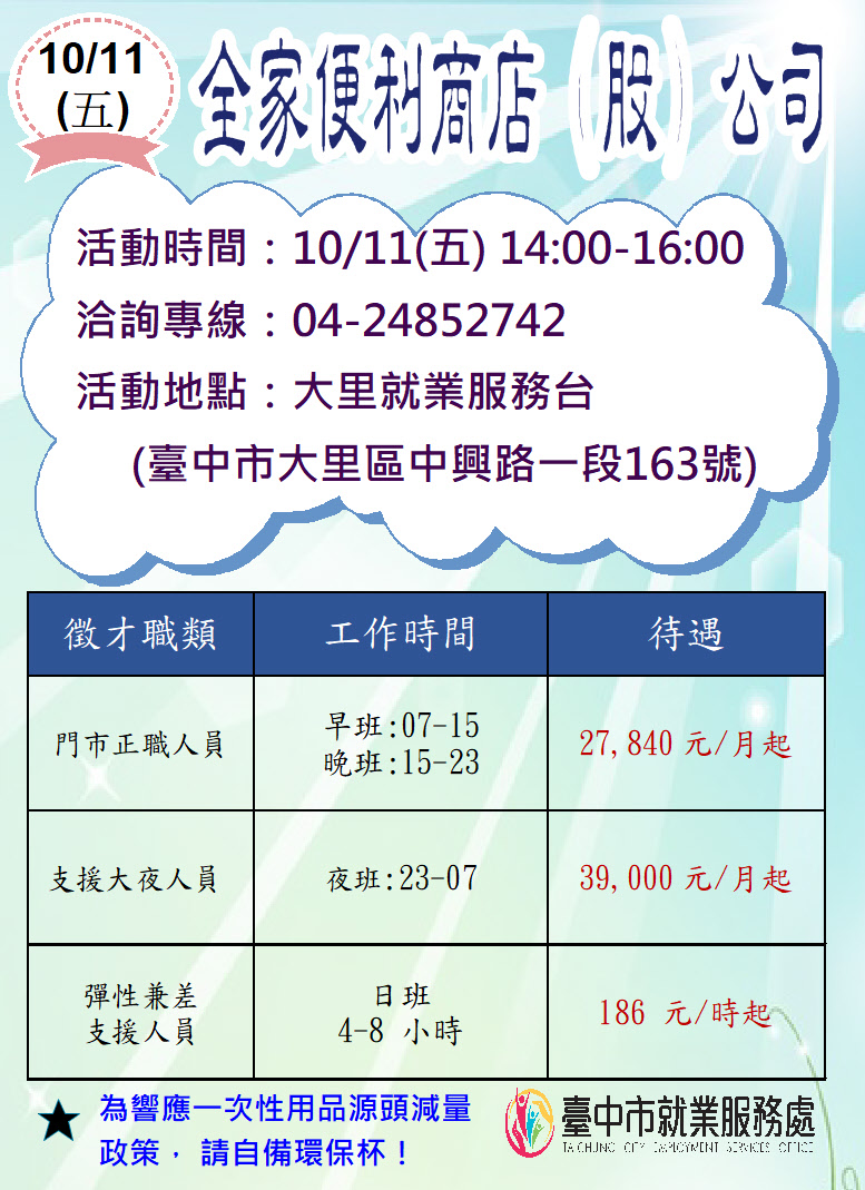 [單一徵才]全家便利商店股份有限公司