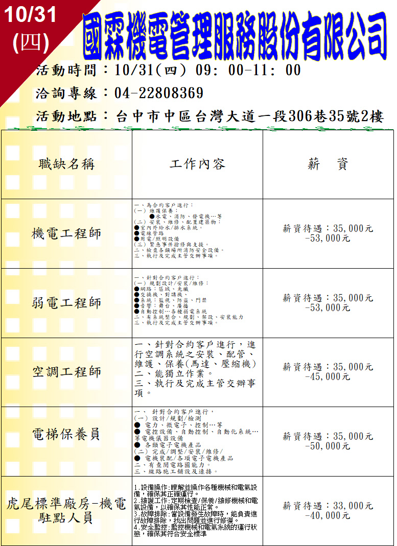 [單一徵才]國霖機電管理服務股份有限公司