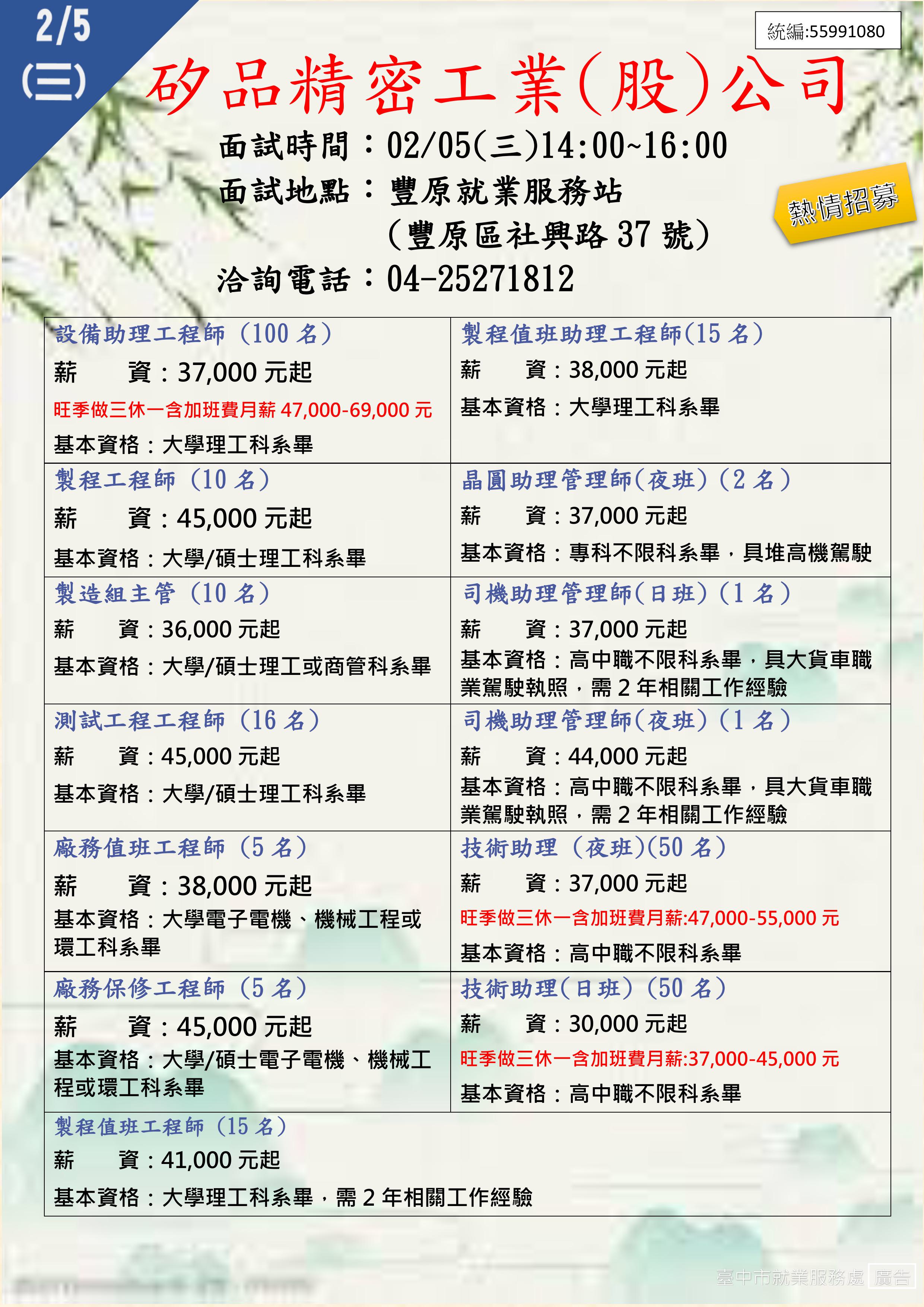 [單一徵才]矽品精密工業股份有限公司