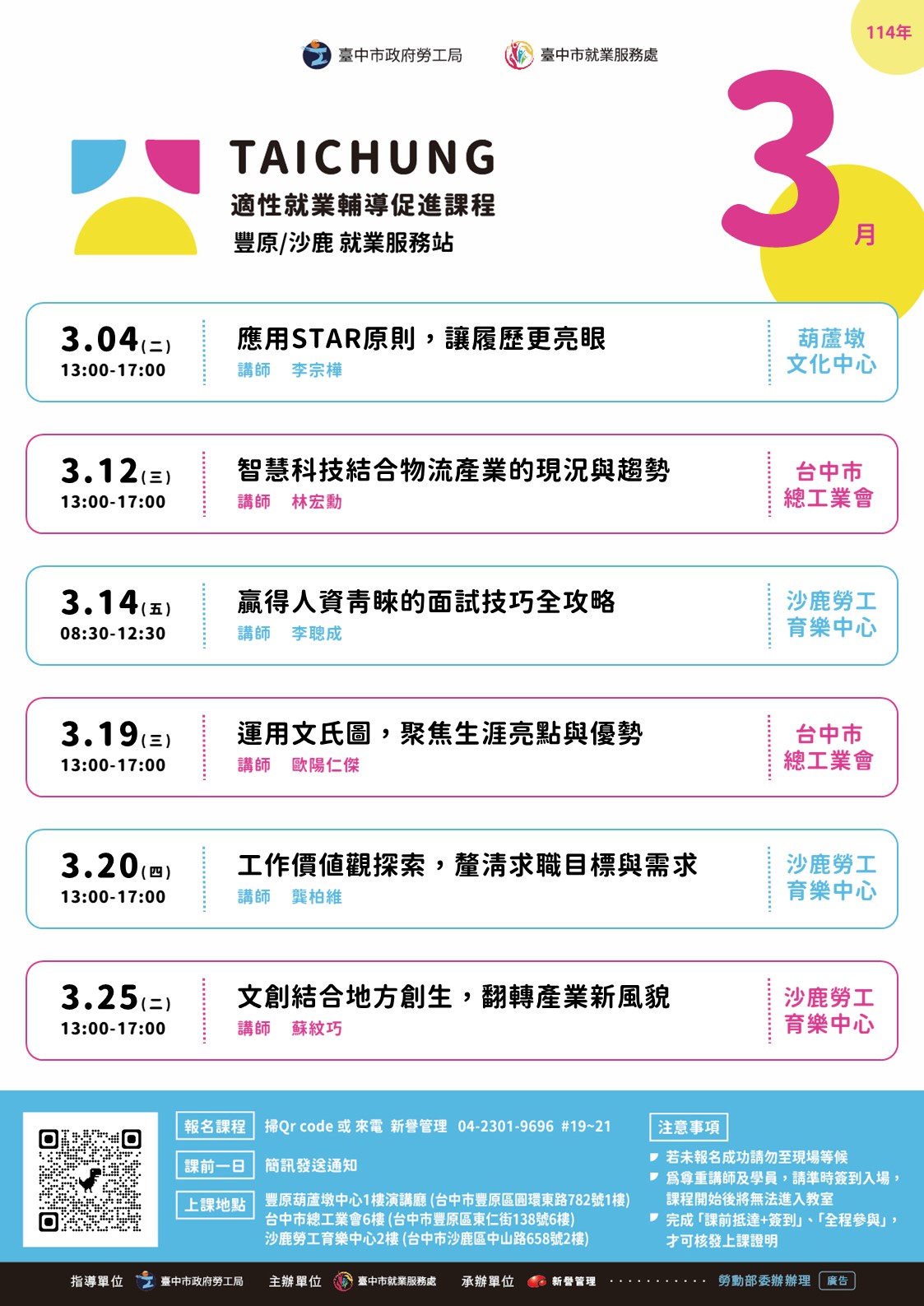 適性就業輔導促進就業計畫-沙鹿站-3/14(上午場)