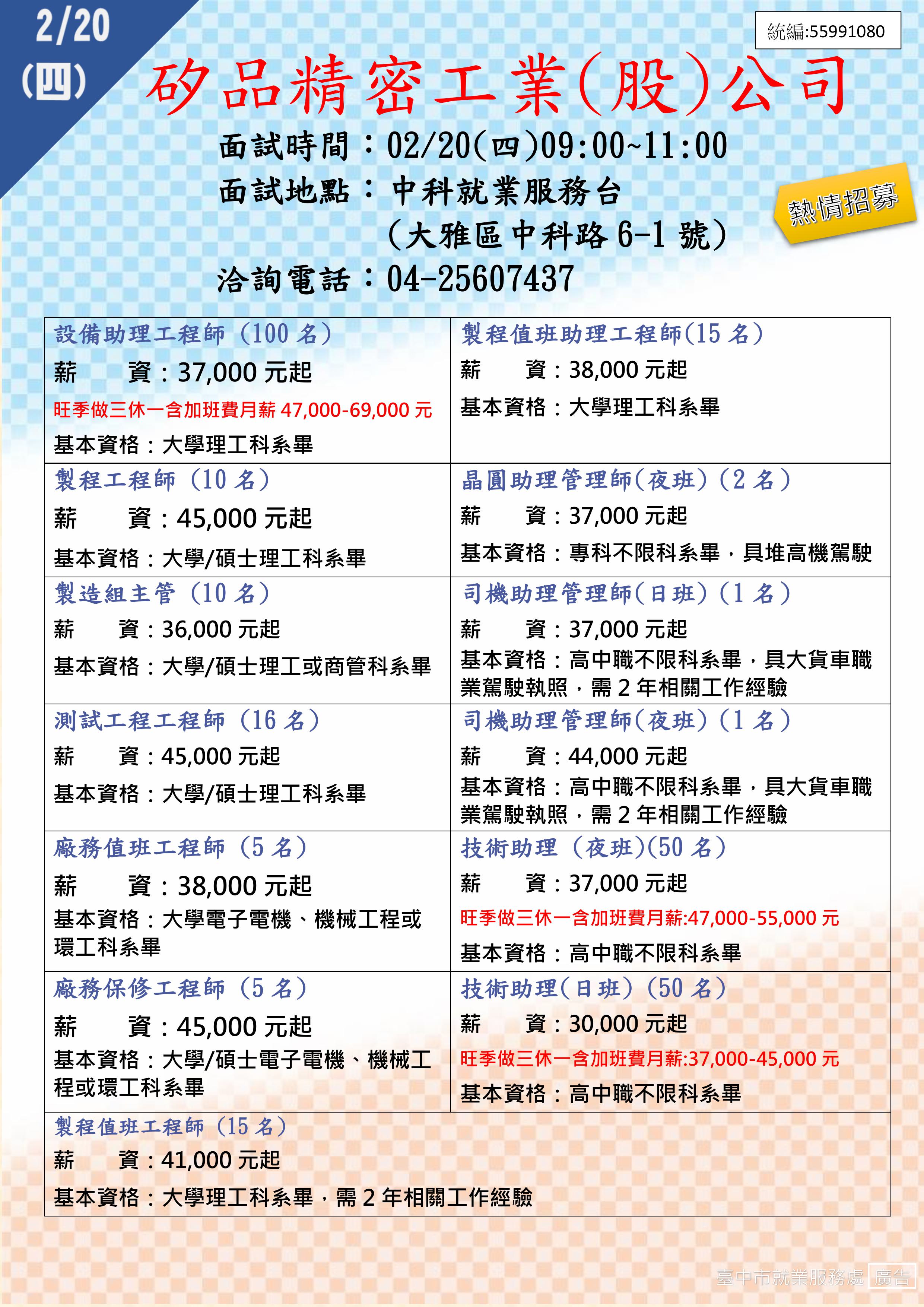 [單一徵才]矽品精密工業股份有限公司(中科台)