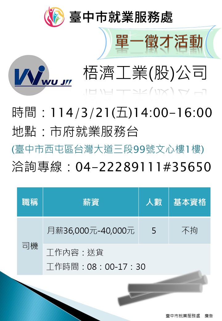 [單一徵才]梧濟工業股份有限公司