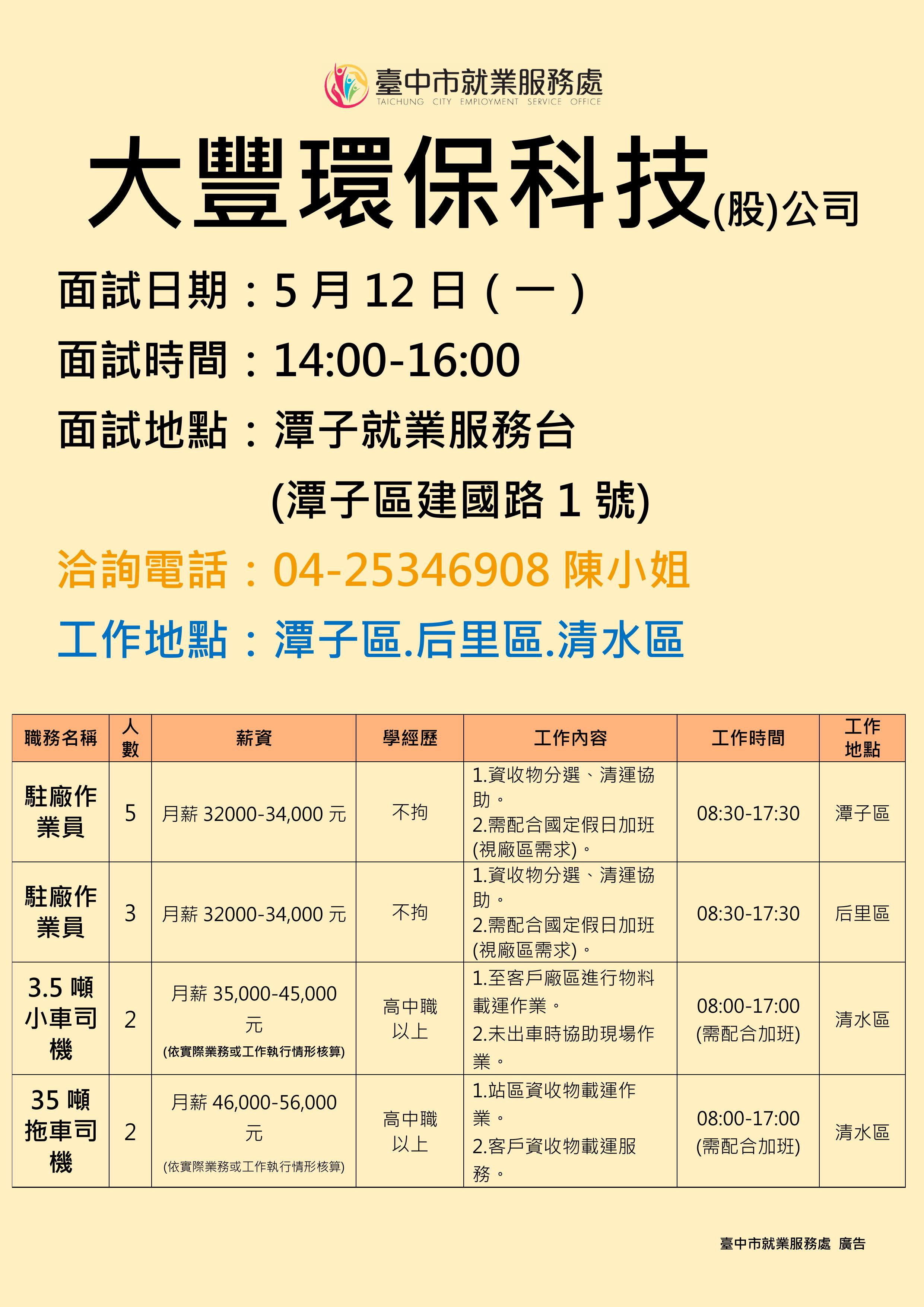 【單一徵才】大豐環保科技股份有限公司