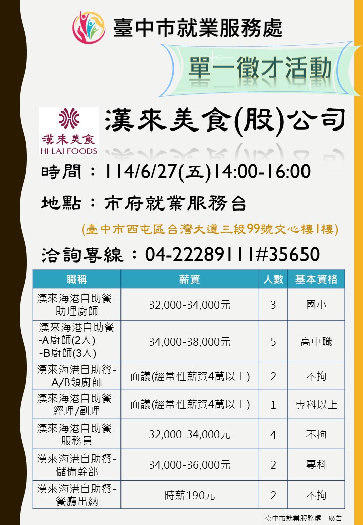 [單一徵才]漢來美食股份有限公司