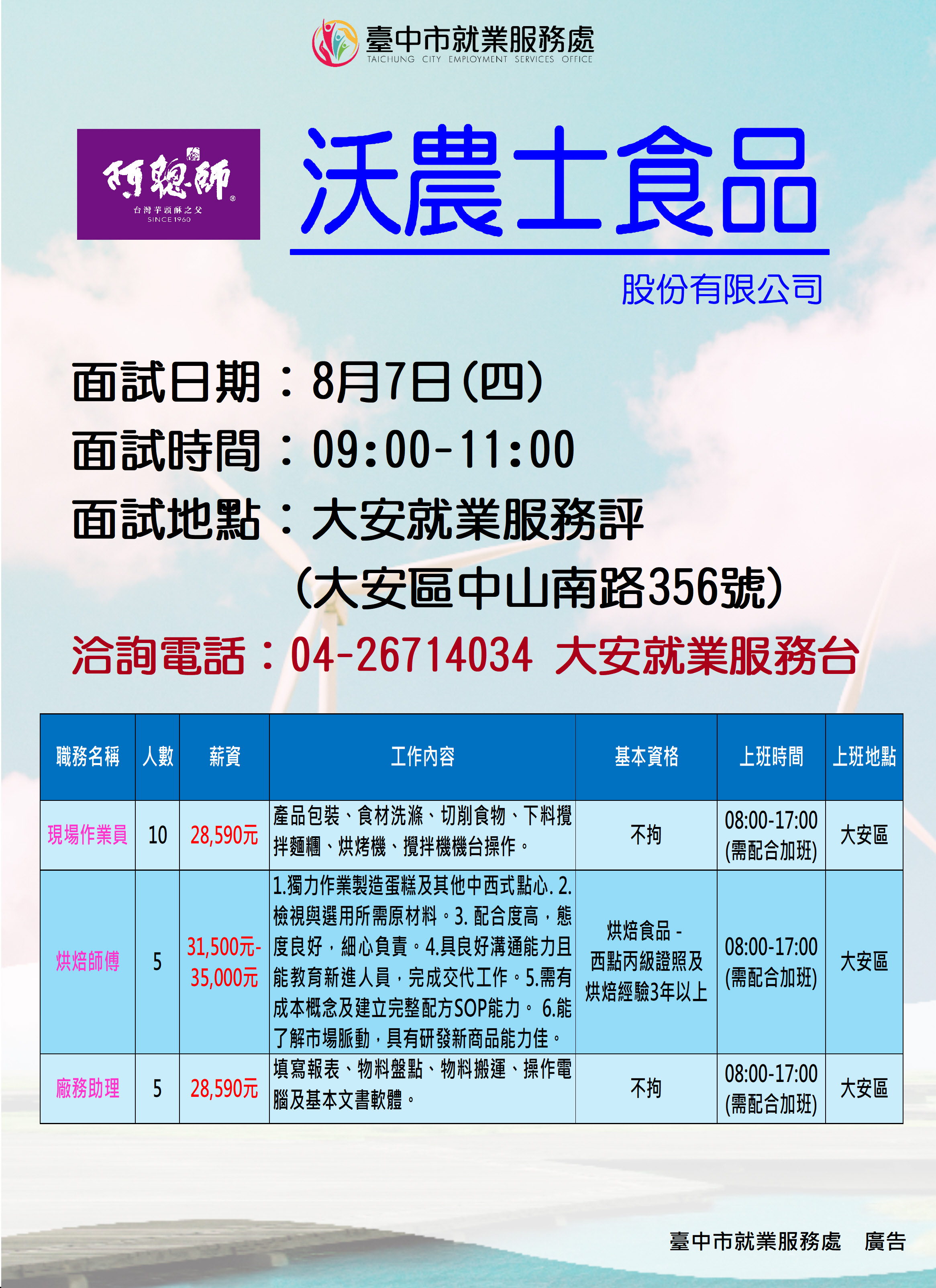 【單一徵才】沃農士食品股份有限公司