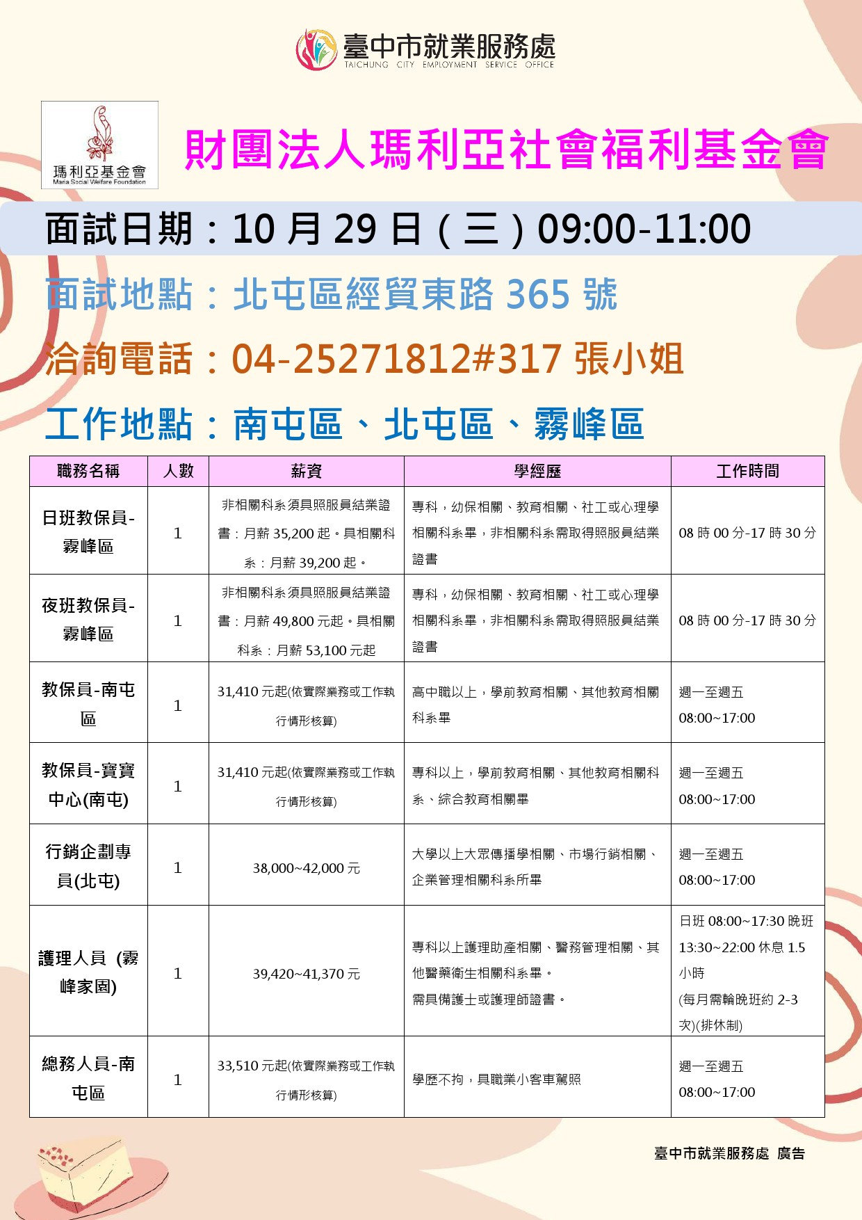 【單一徵才】財團法人瑪利亞社會福利基金會